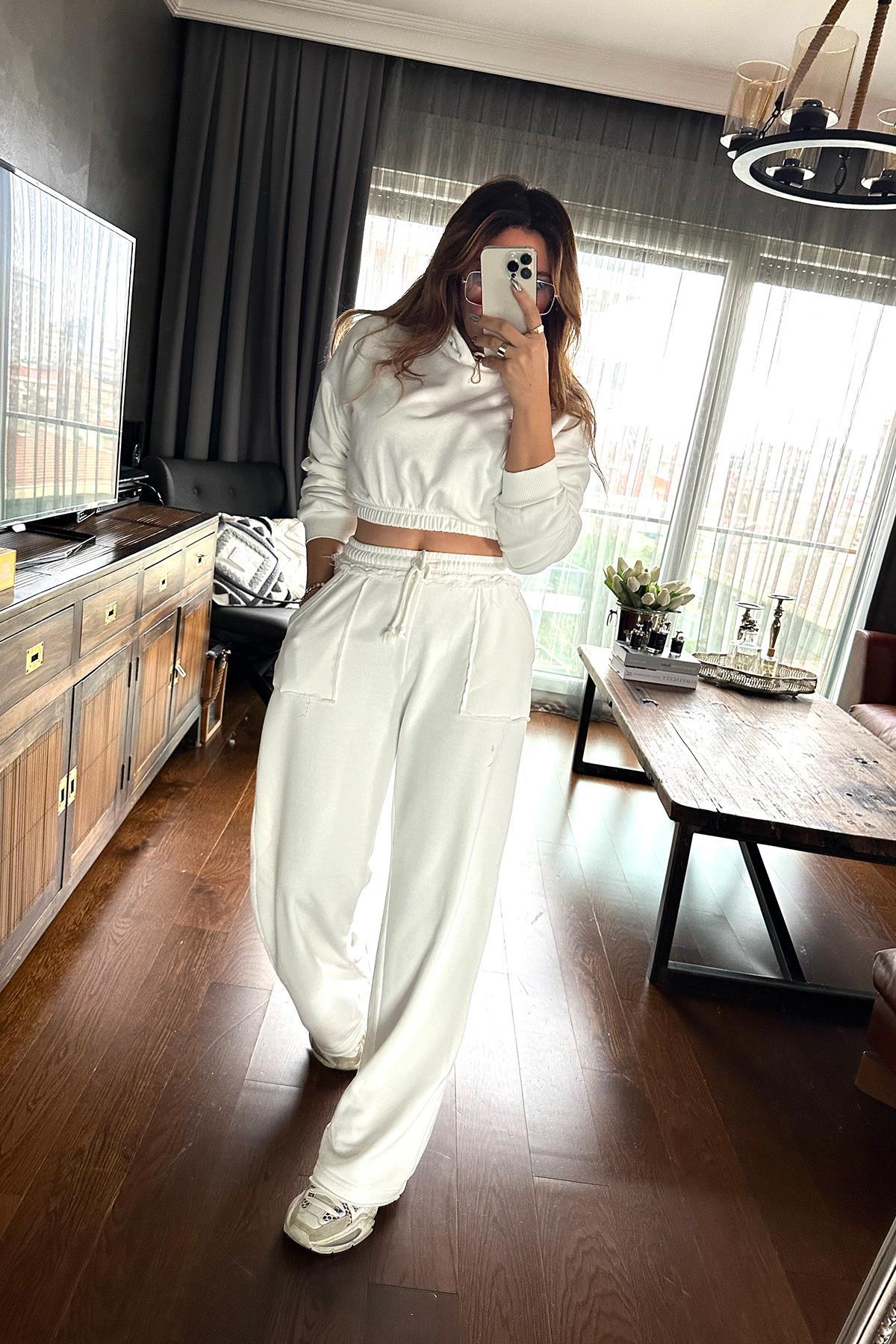 Crop Sweat Takım Ekru