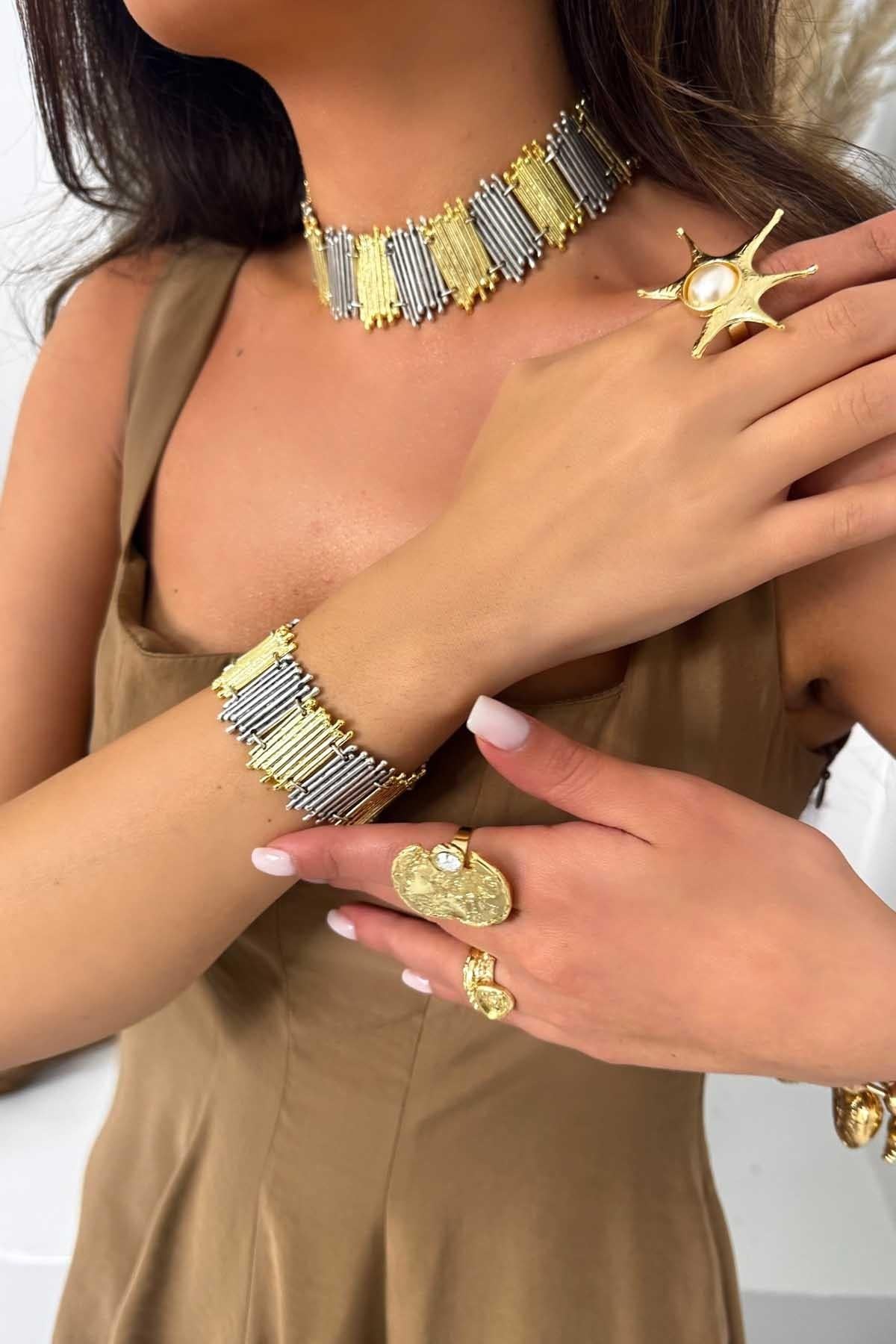 Eskitme Sütun Bileklik Silver-Gold