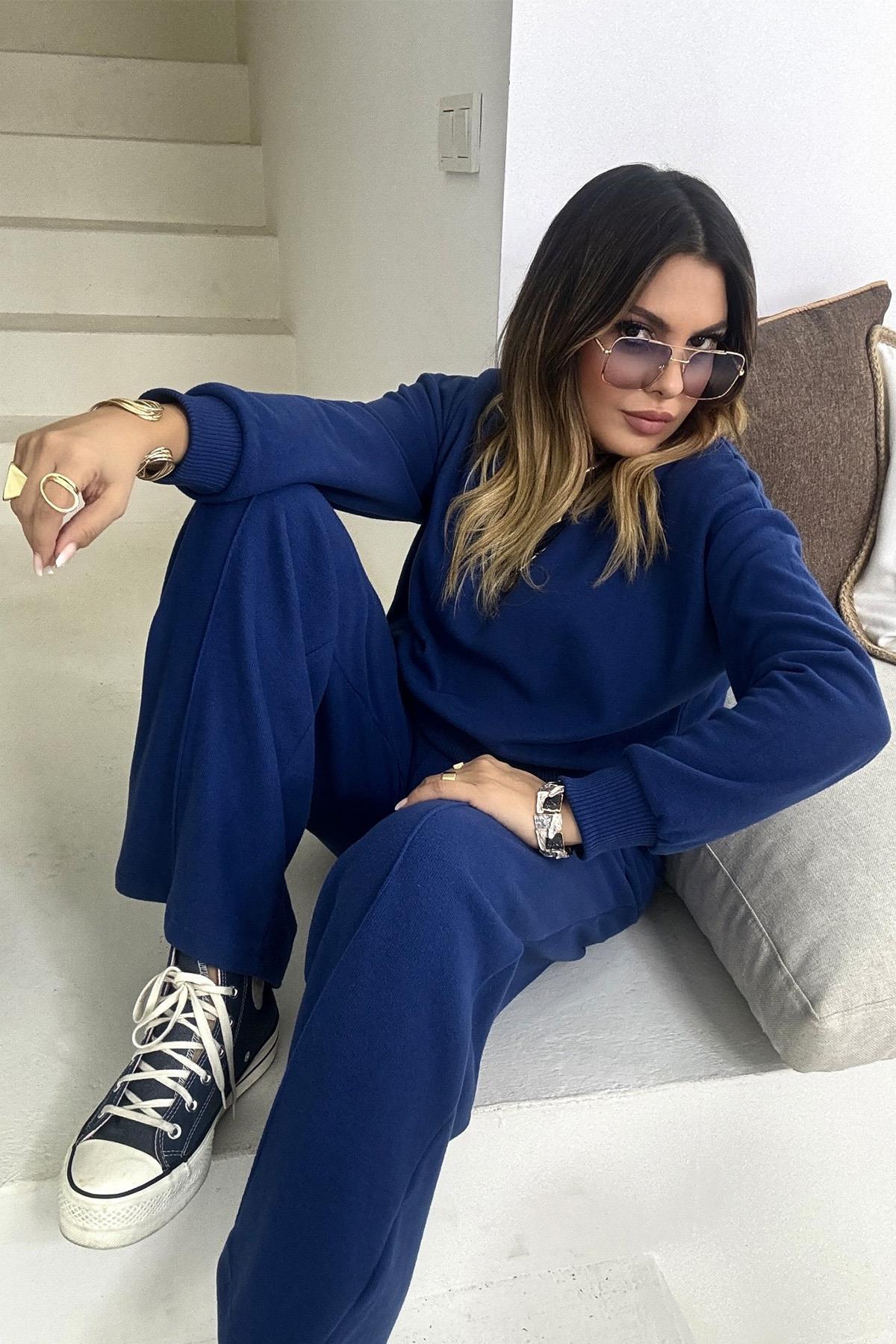 Fitilli Pamuk Kumaş Mass Takım İndigo Mavi