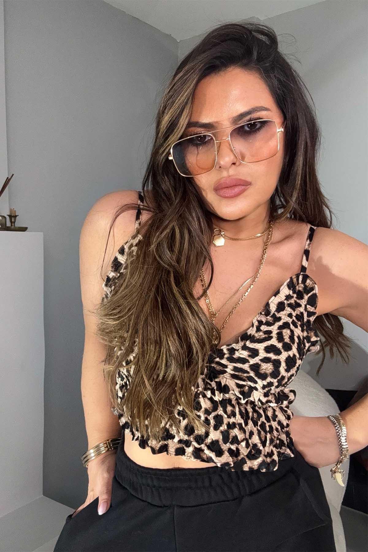 Gipeli Leopar Askılı Crop Renkli