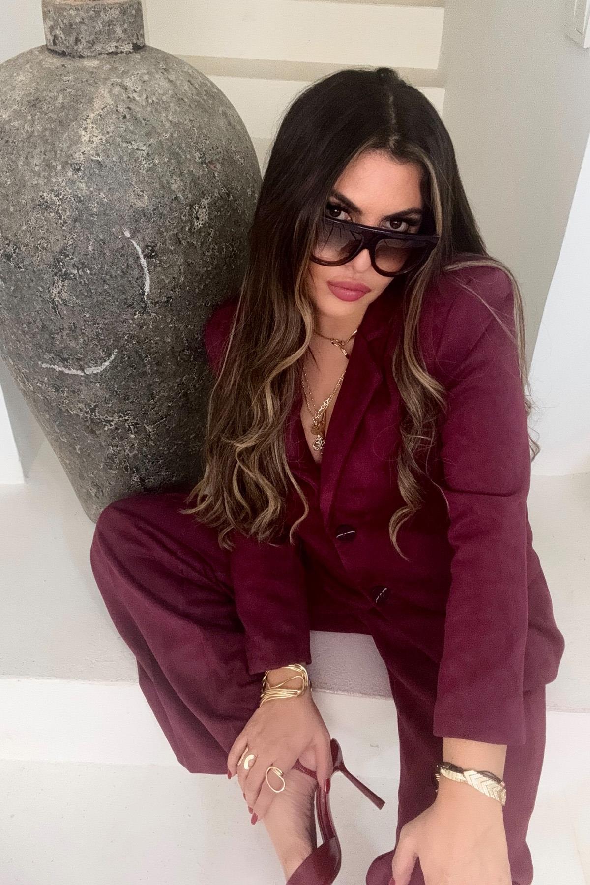Güderi Kapaklı Cep Detay Blazer Ceket Bordo