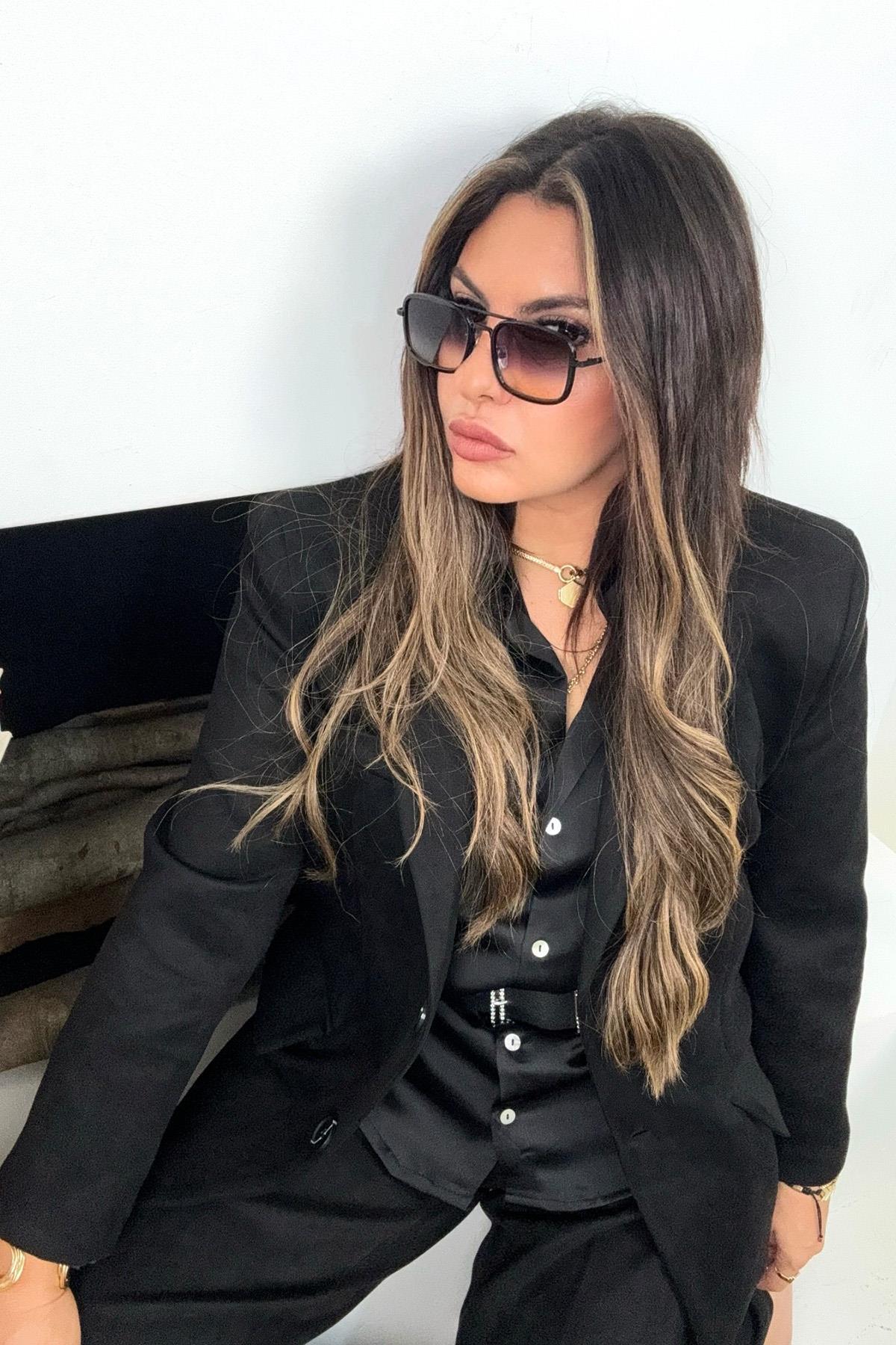 Güderi Kapaklı Cep Detay Blazer Ceket Siyah