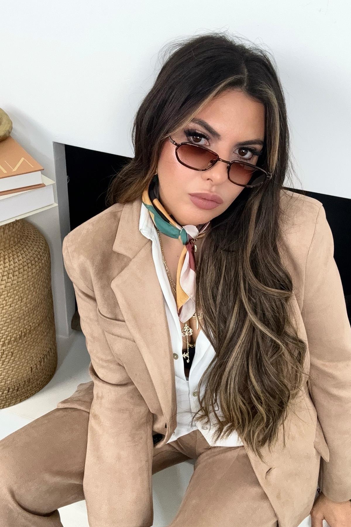 Güderi Kapaklı Cep Detay Blazer Ceket Bej