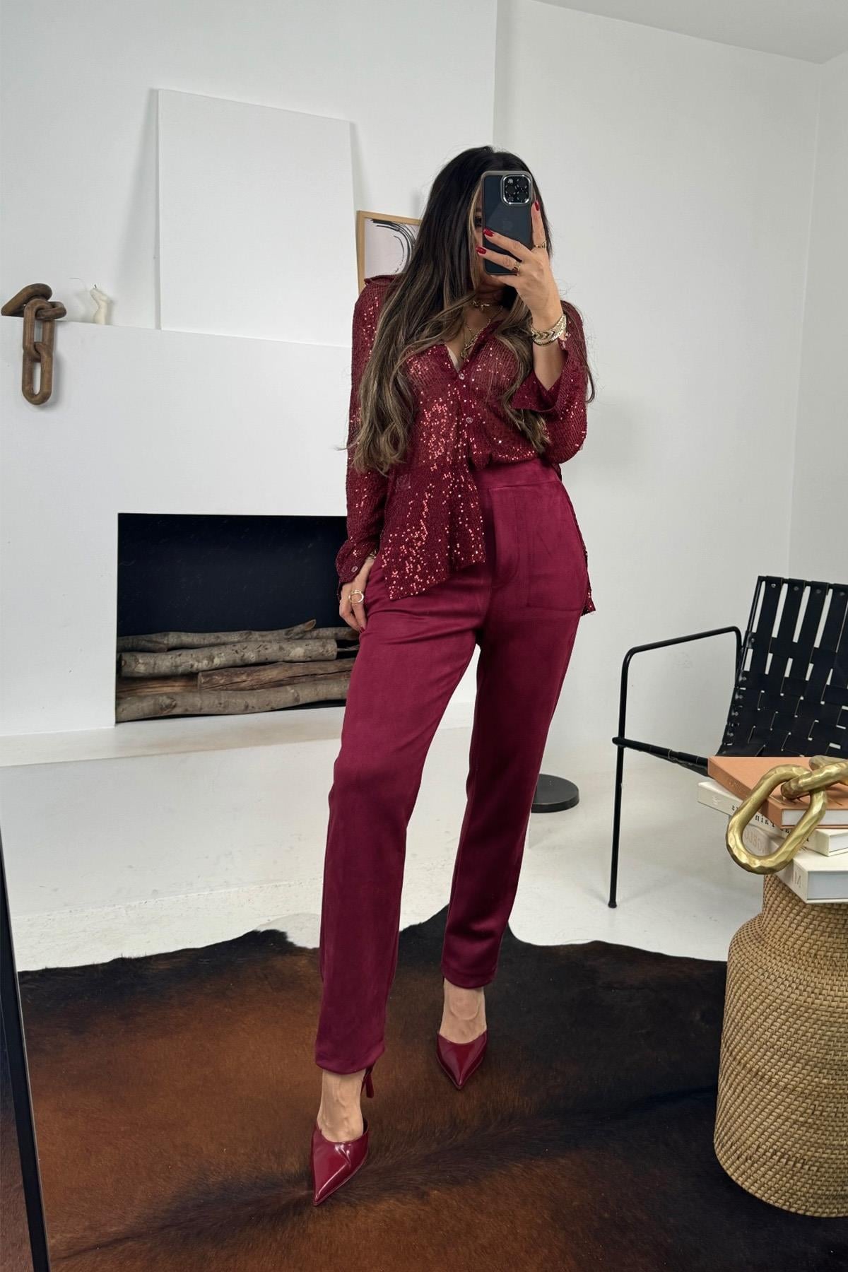 Güderi Slim Fit Pantolon Bordo