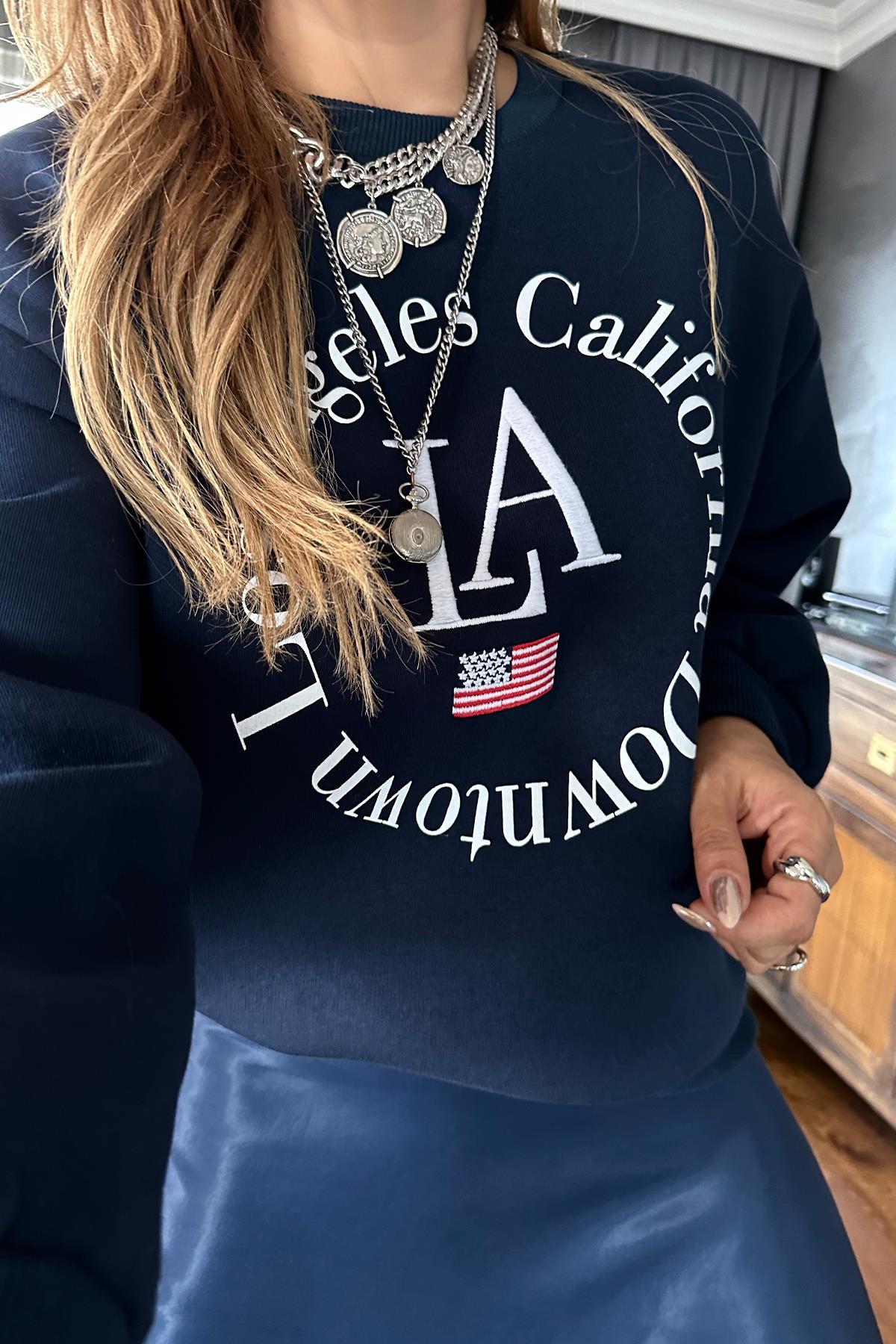 İşleme Detaylı L.A. Sweat Lacivert