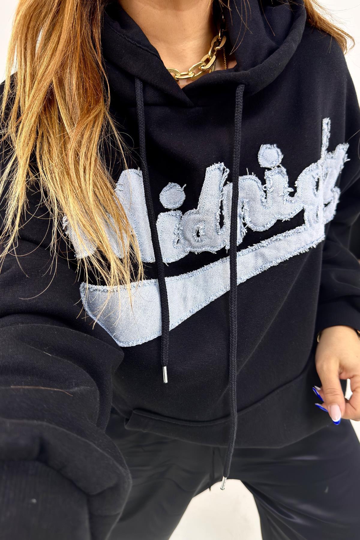 Jean Aplikeli Midnight Sweat Siyah