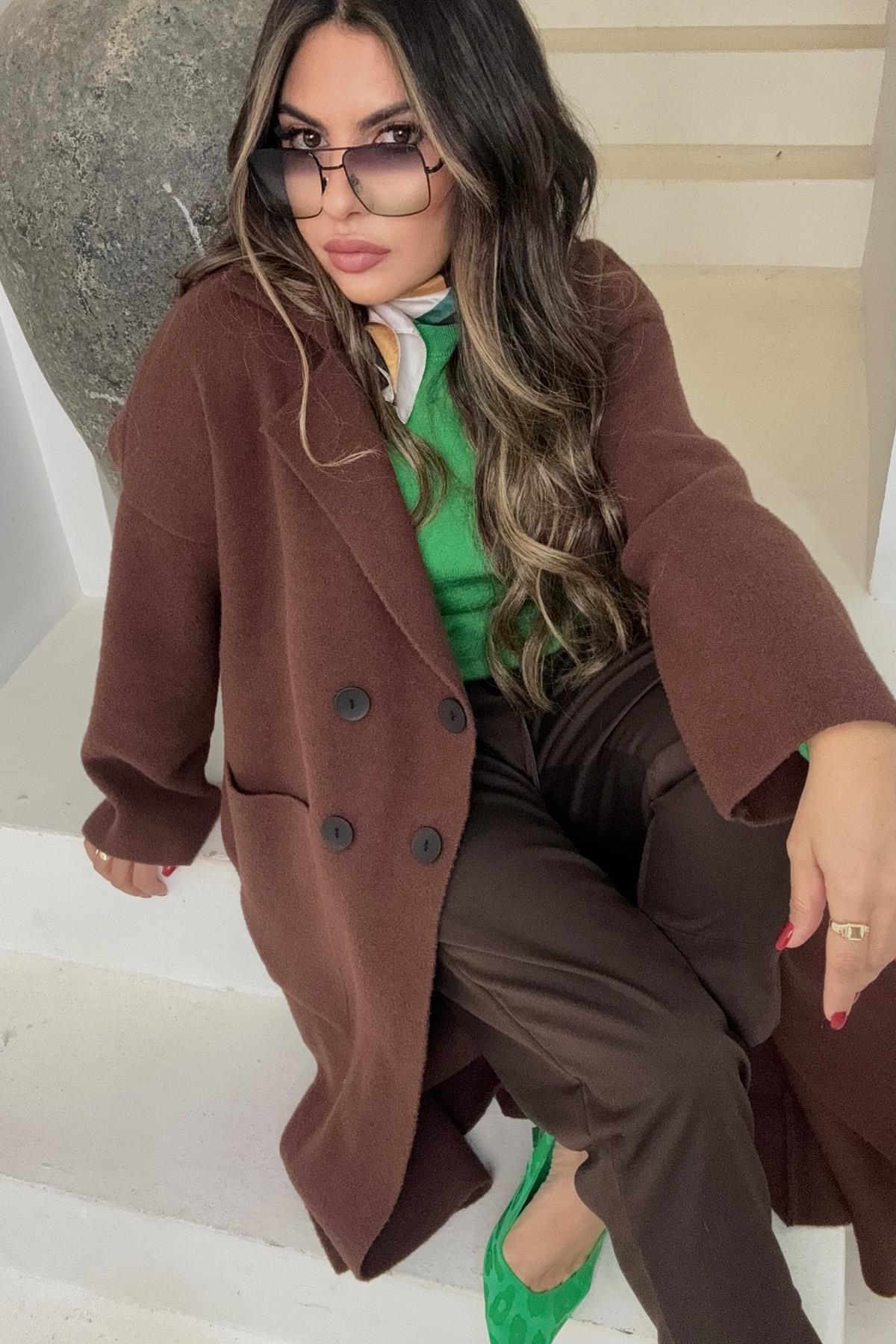 Kaban Model Sakallı Triko Hırka Acı Kahve
