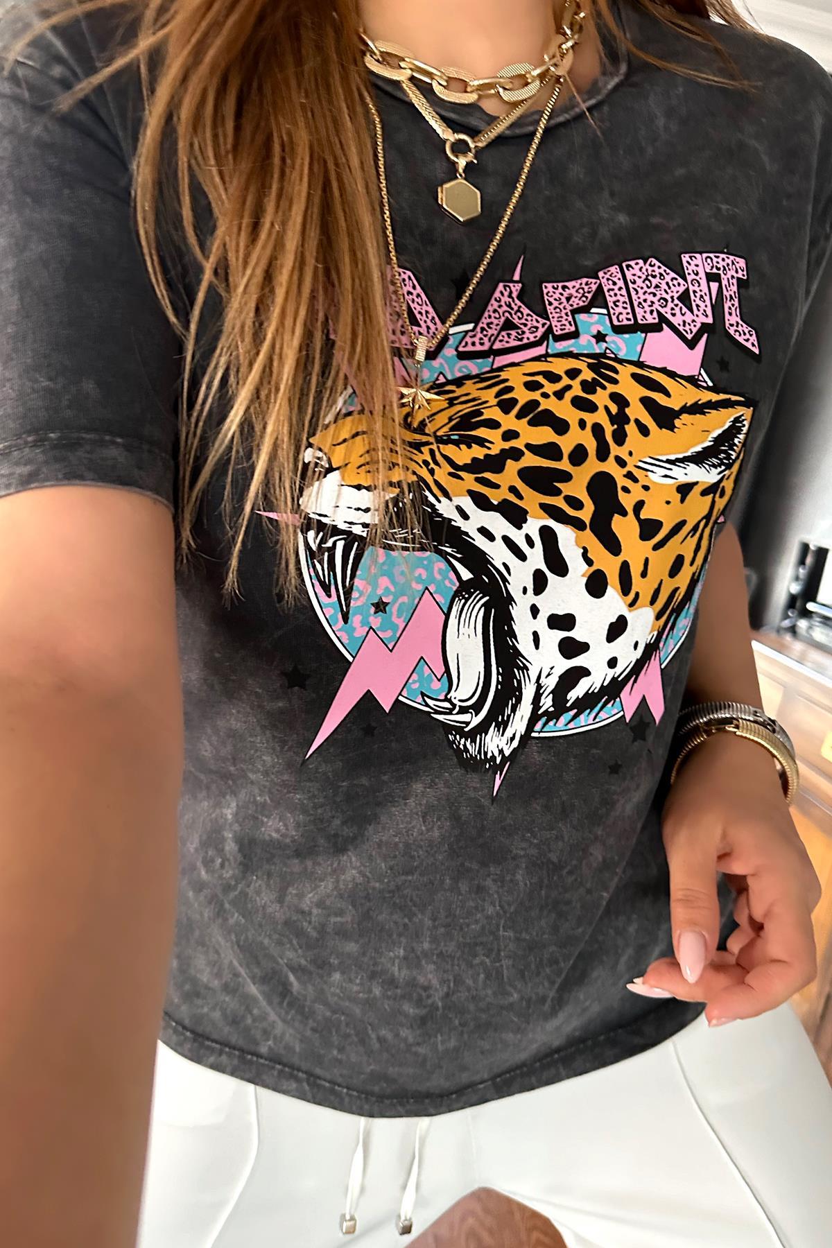 Kaplanlı Kısa Kol Tshirt Gri