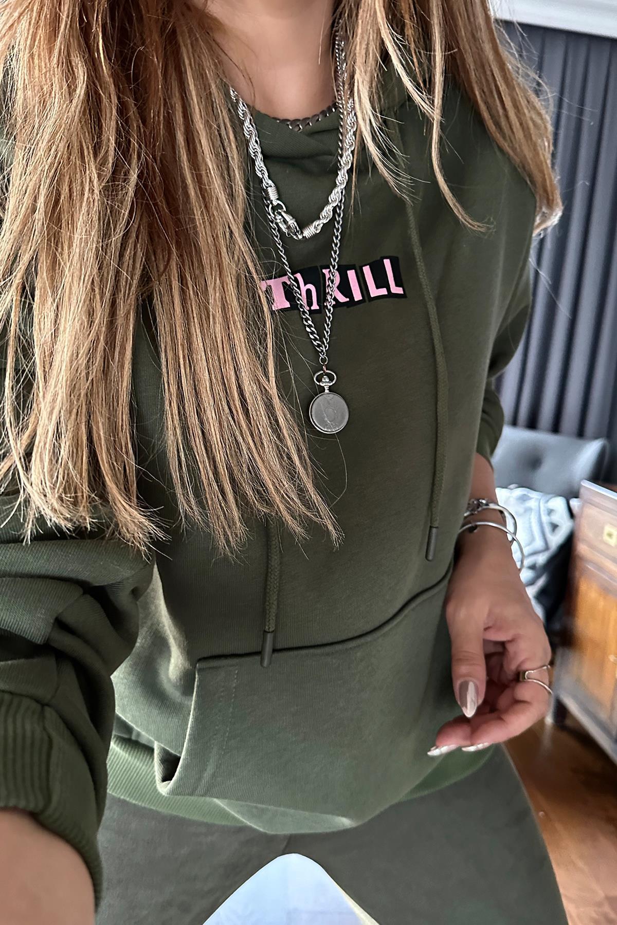 Kapüşonlu Thrill Sweatshirt Haki