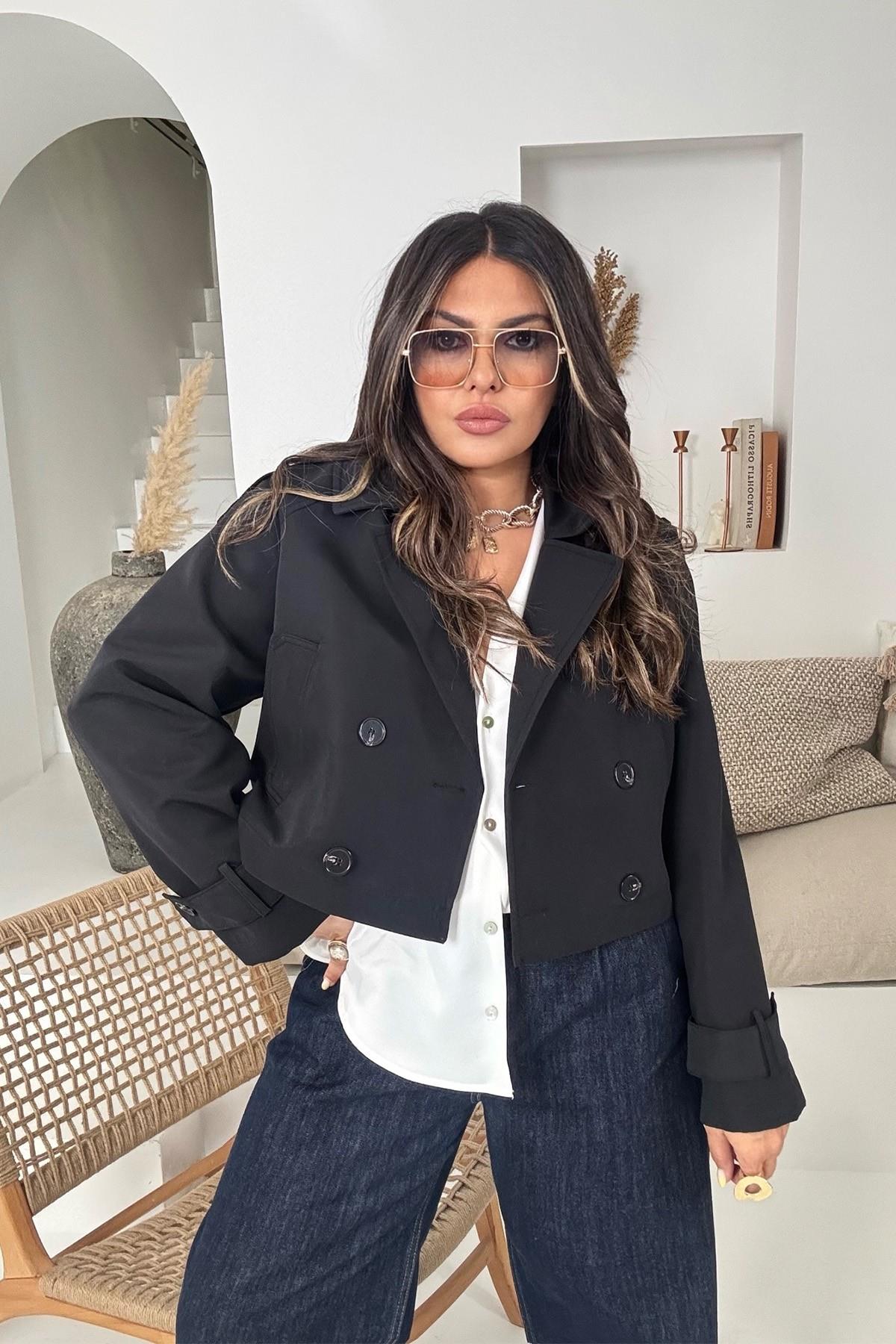 Kısa Trenchcoat Siyah