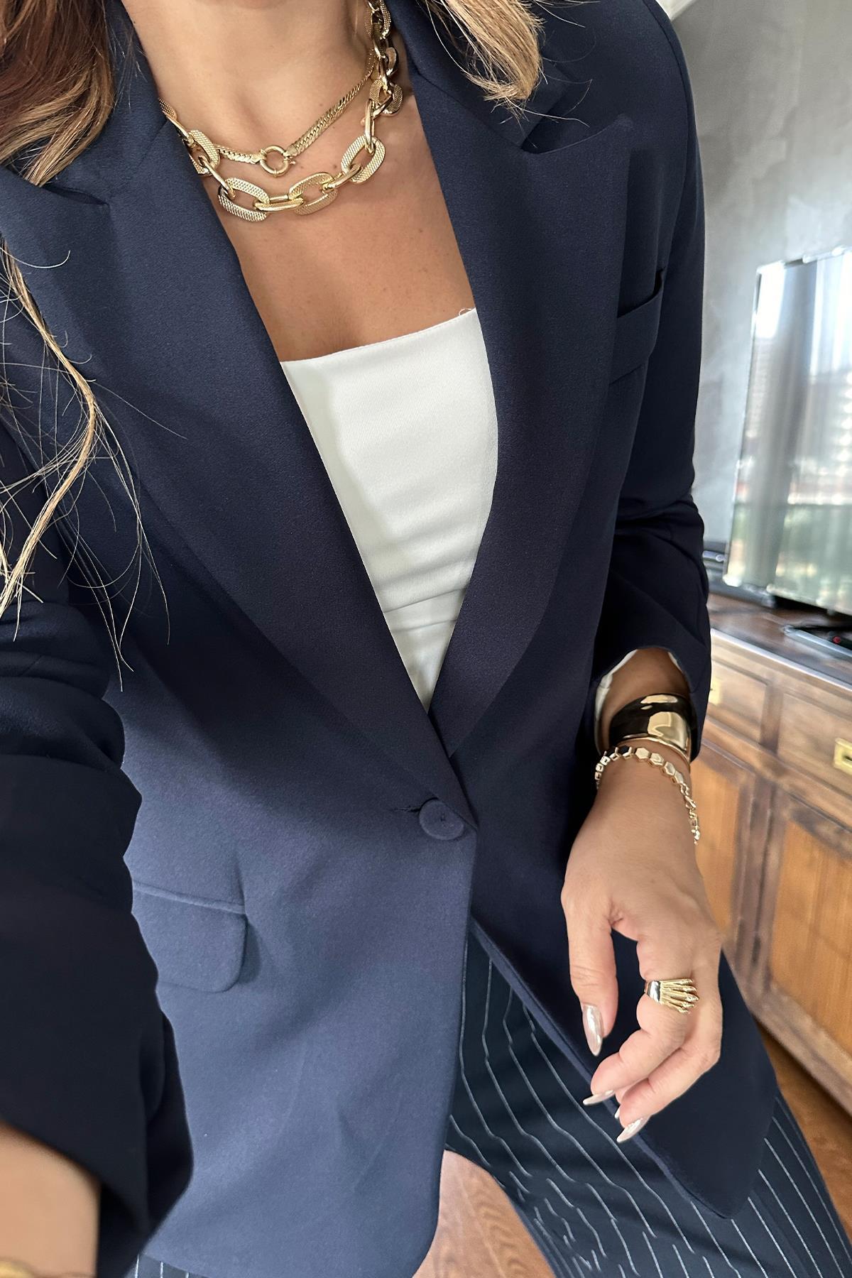 Krep Kumaş Blazer Ceket Lacivert
