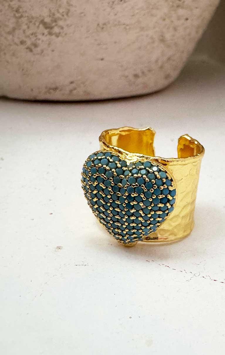 Kristal Kalp Yüzüğü Gold-Mavi