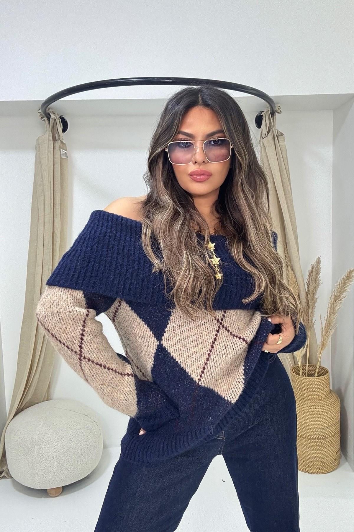 Madonna Yaka Yumoş Baklava Kazak Lacivert