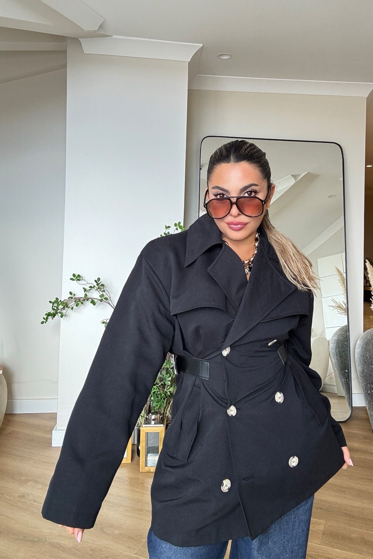 Marka Model Deri Kemer Detaylı Trenchcoat Siyah