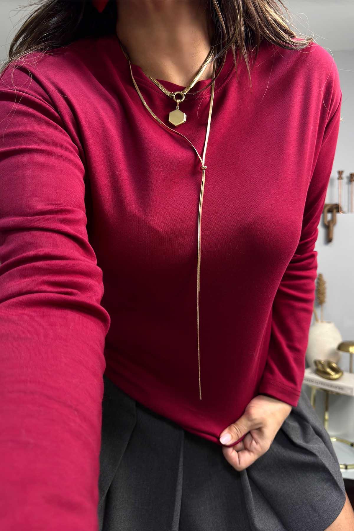 Mass Basic Uzun Kollu Tshirt Bordo