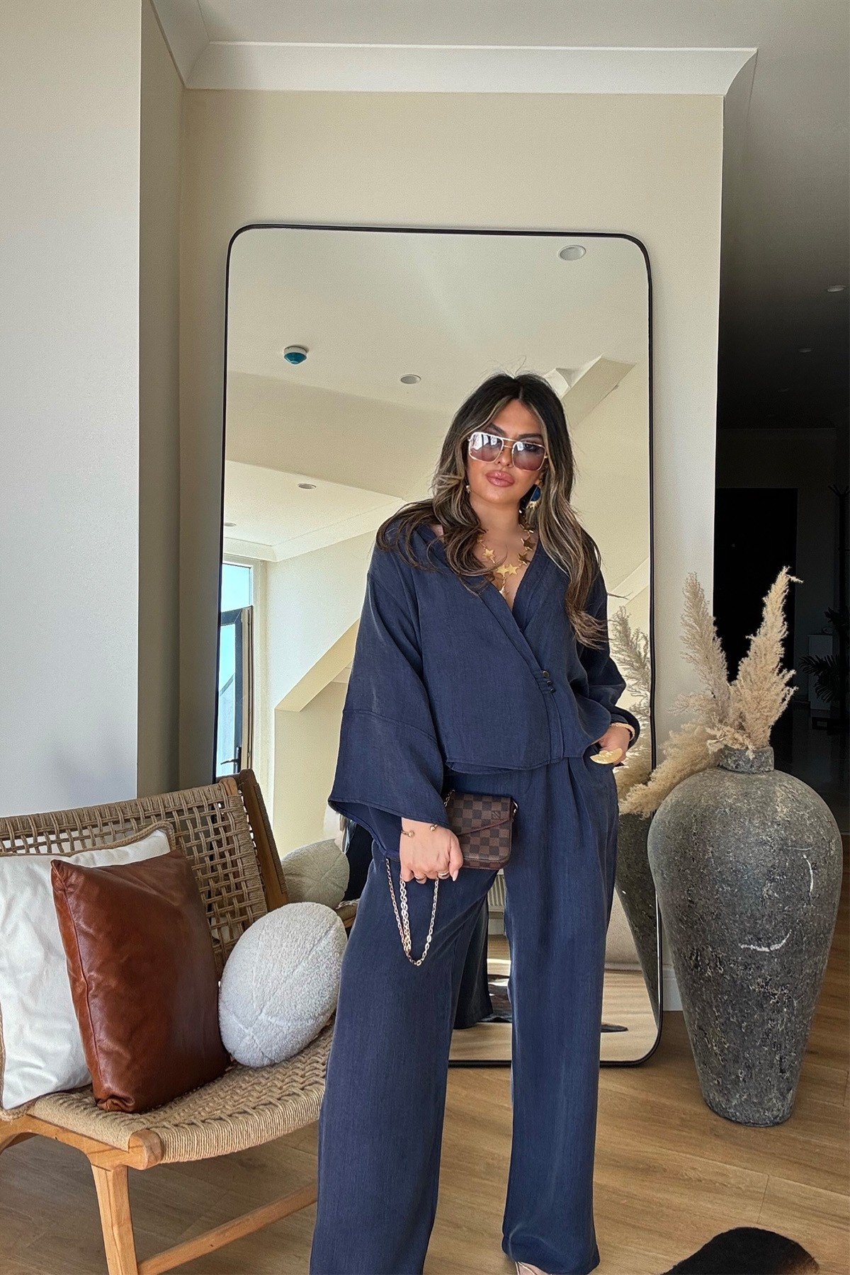 Massi Model Yıkamalı Kimono Model Takım Lacivert