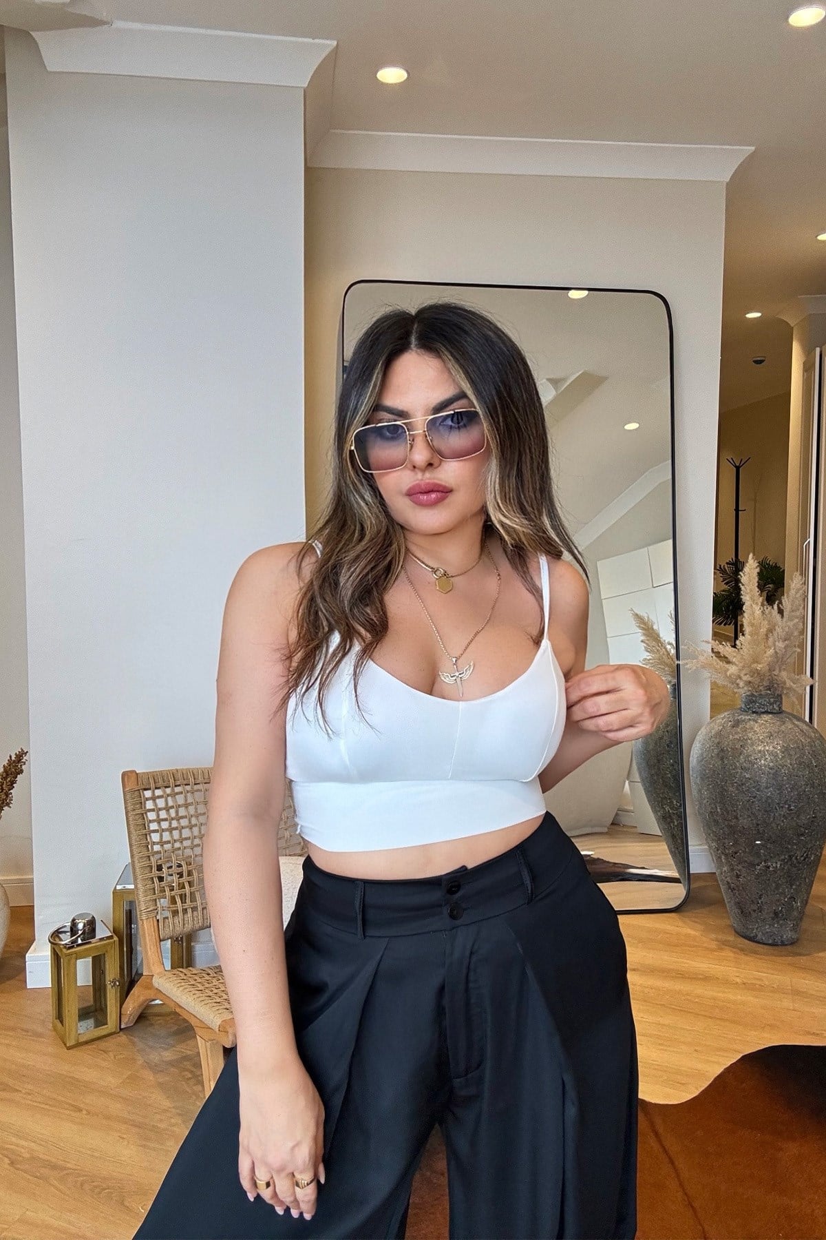 Mayo Kumaş Sırt Detaylı Kuplu Crop Beyaz