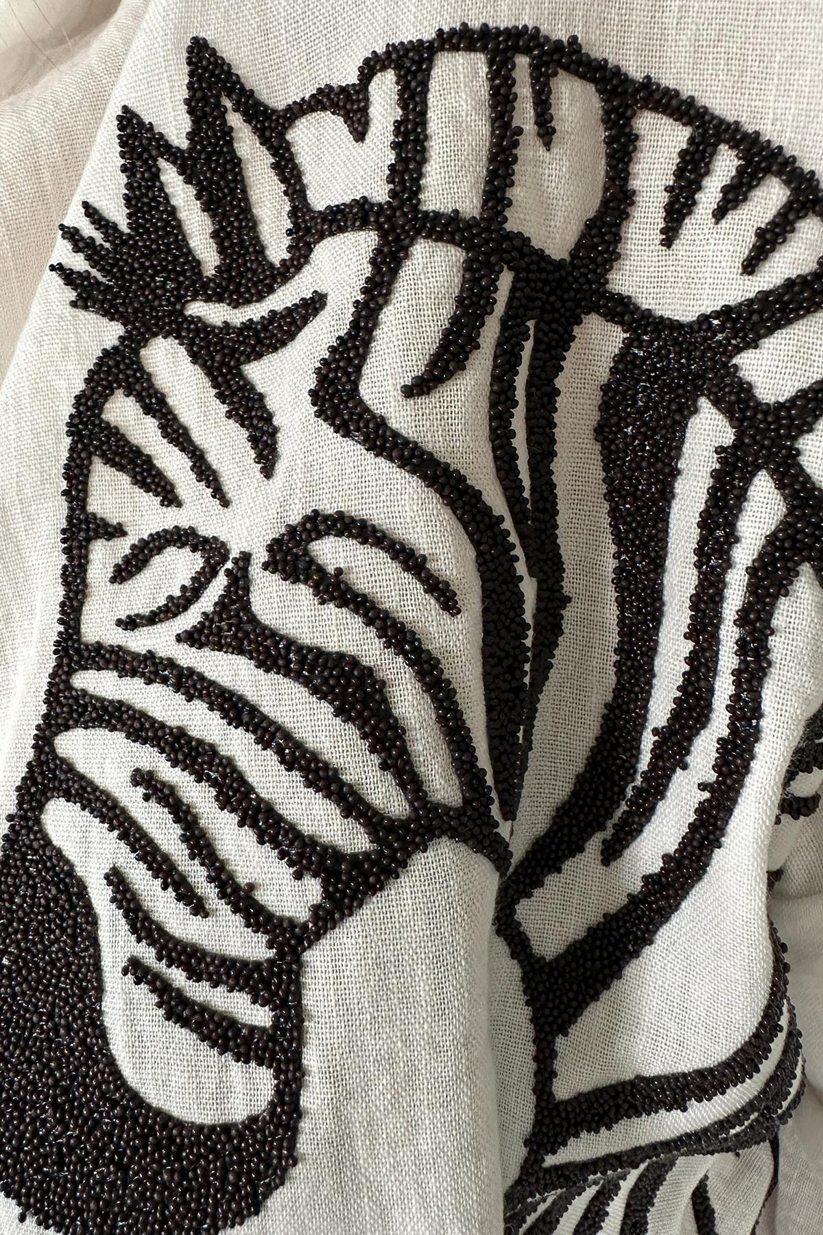 Mikro Boncuklu Zebra Gömlek Ekru