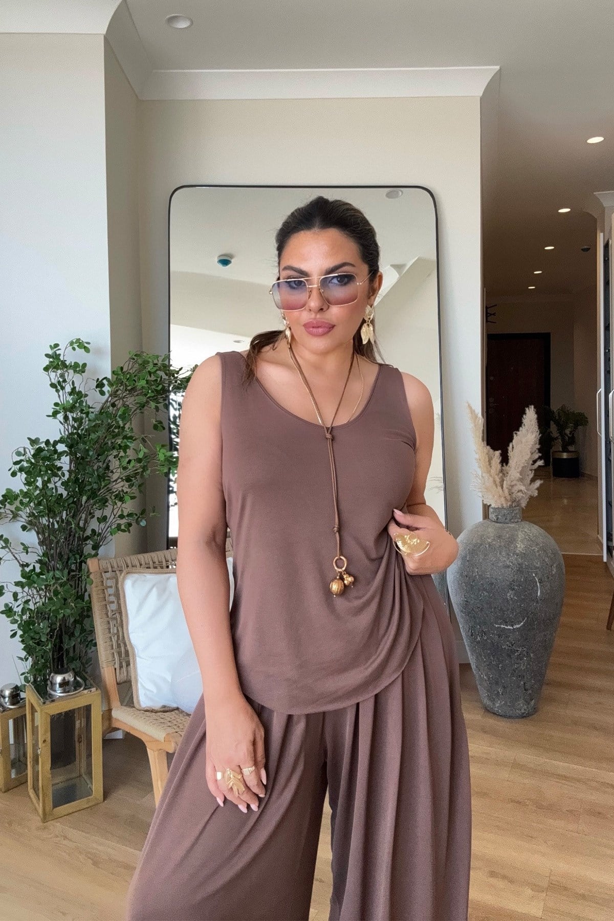 Modal Kumaş Askılı Atlet Kahverengi
