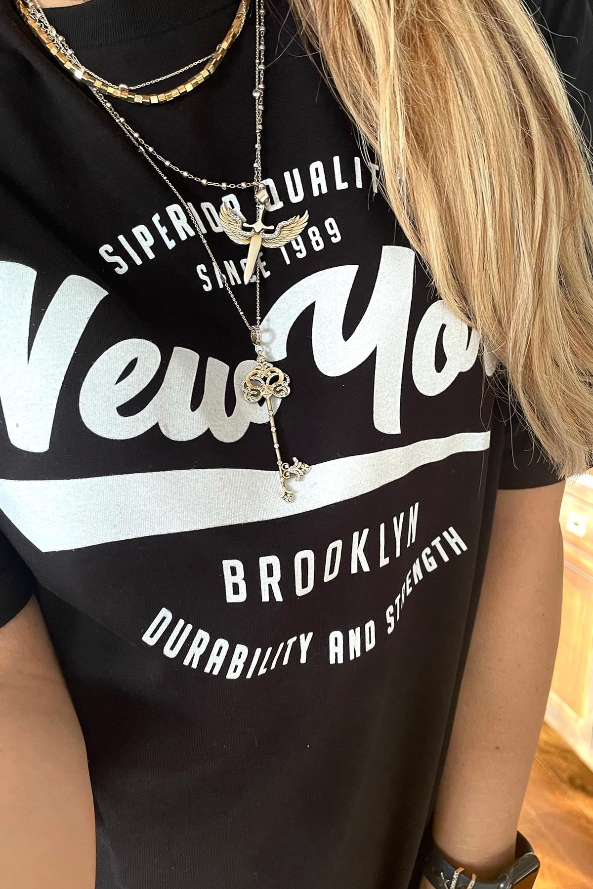 New York Yazılı Tshirt Siyah