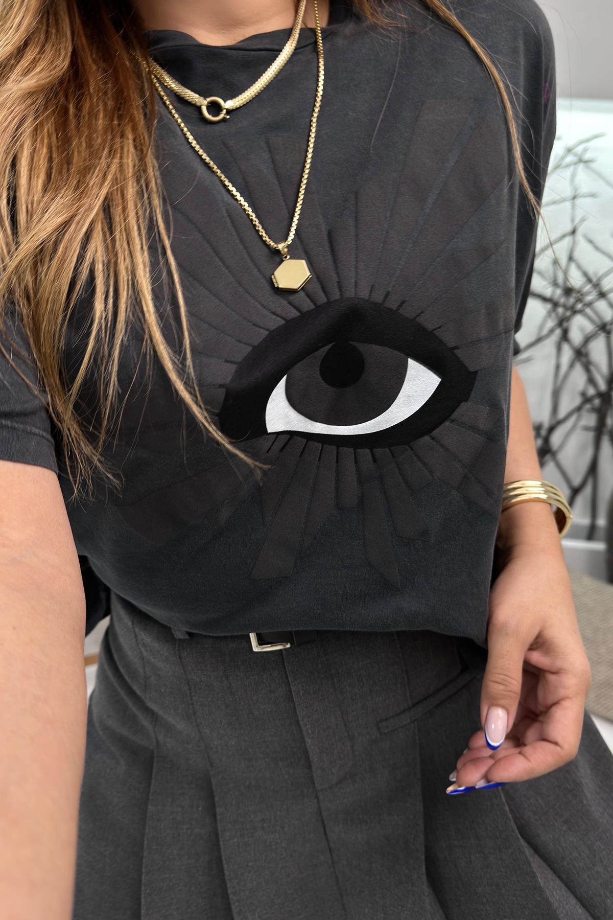 Parlayan Göz Yıkamalı Tshirt Füme