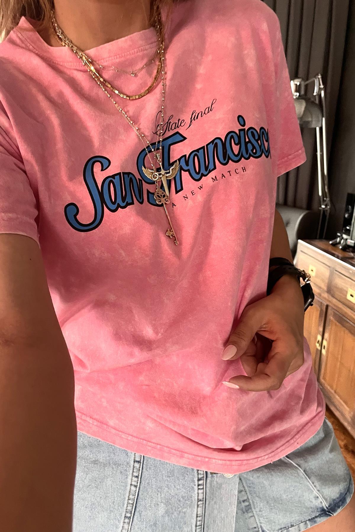 San Francisko Yıkamalı Tshirt Pembe