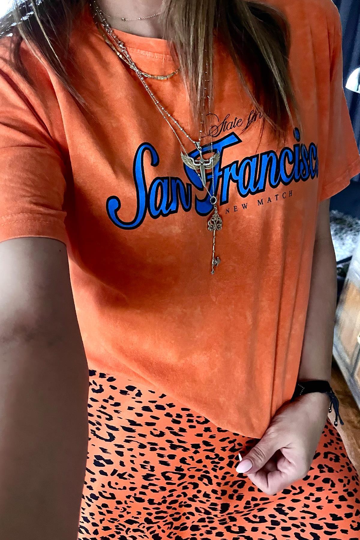 San Francisko Yıkamalı Tshirt Turuncu
