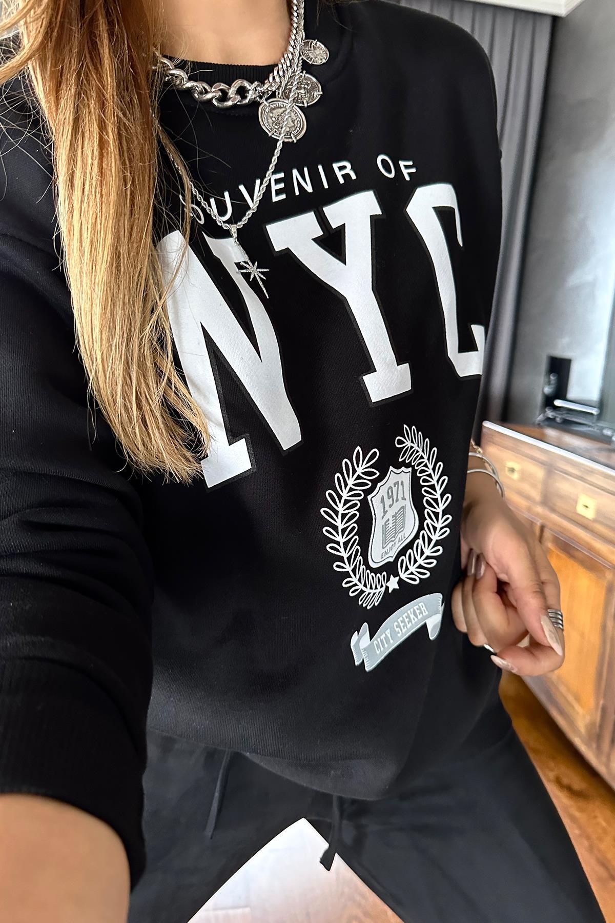 Şardonlu NYC Sweat Siyah
