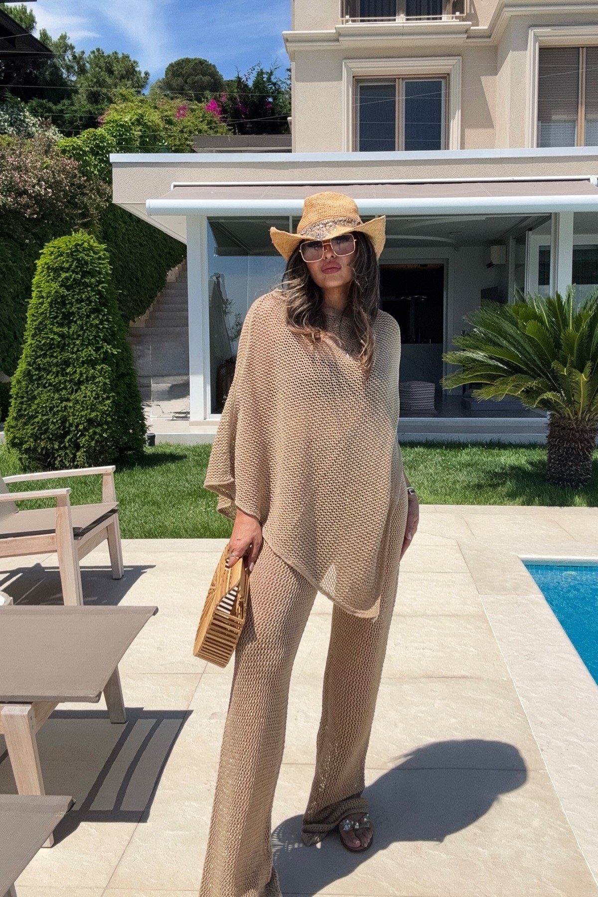 Simli Panço Model Beach Takım Camel