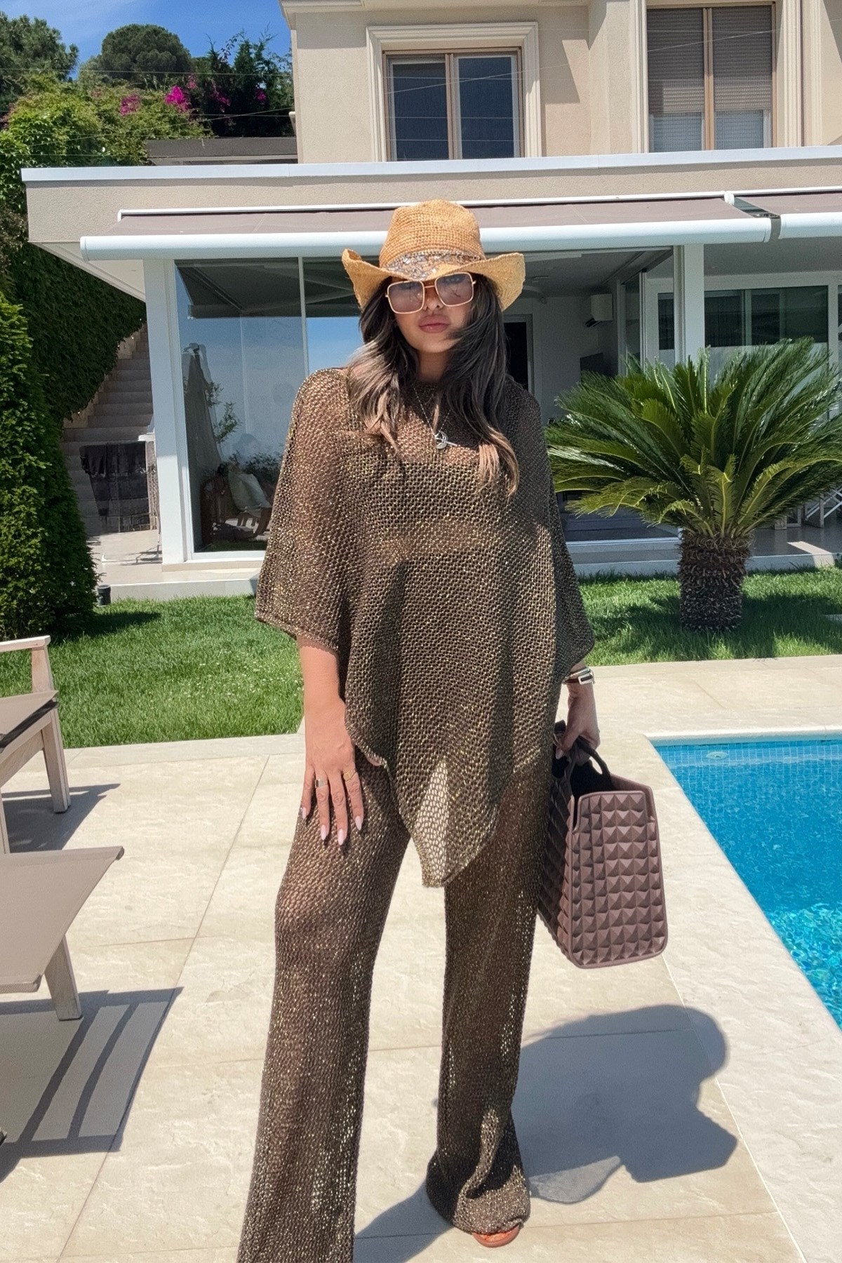 Simli Panço Model Beach Takım Kahve