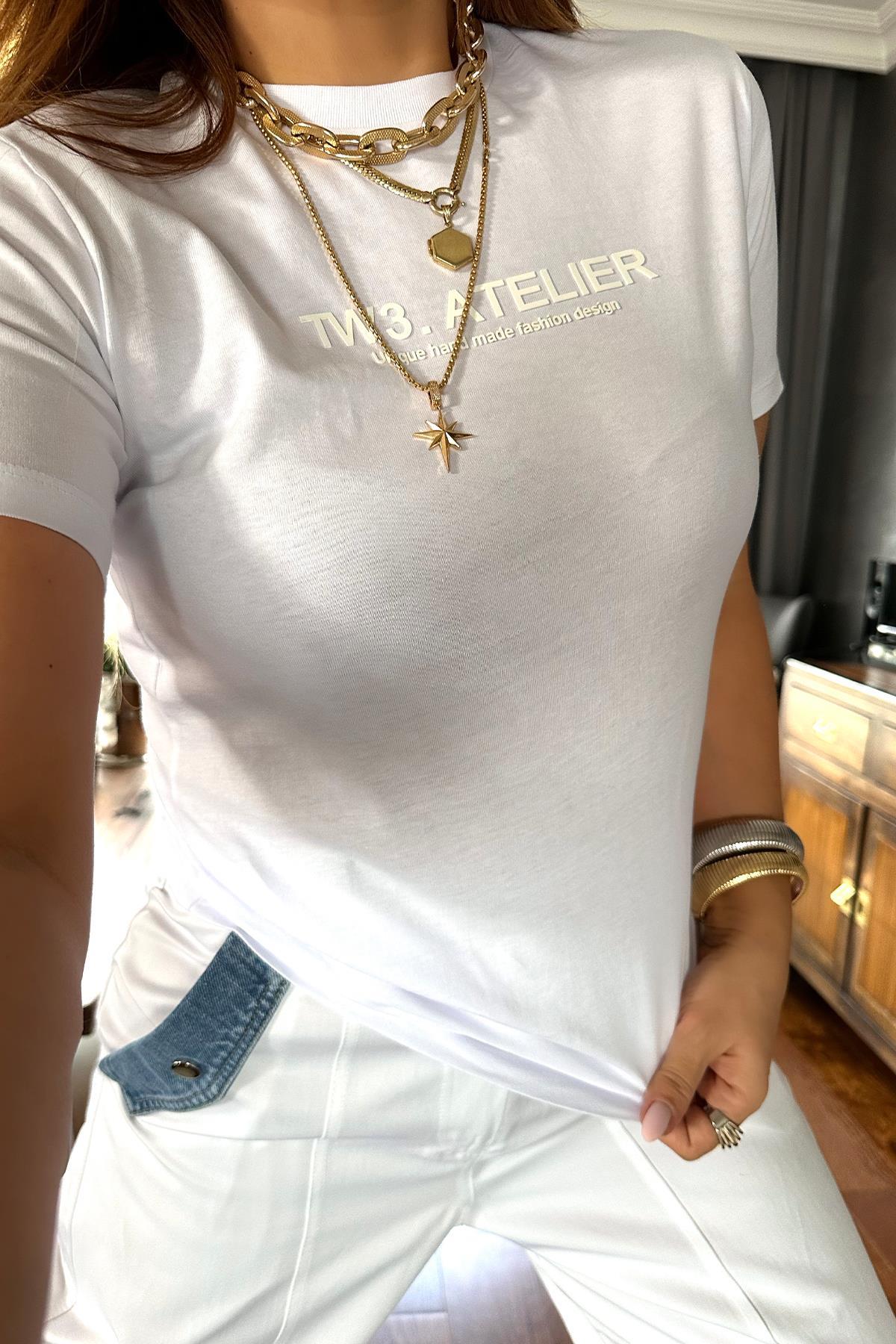 Tasarım Silikon Baskılı Tshirt Beyaz