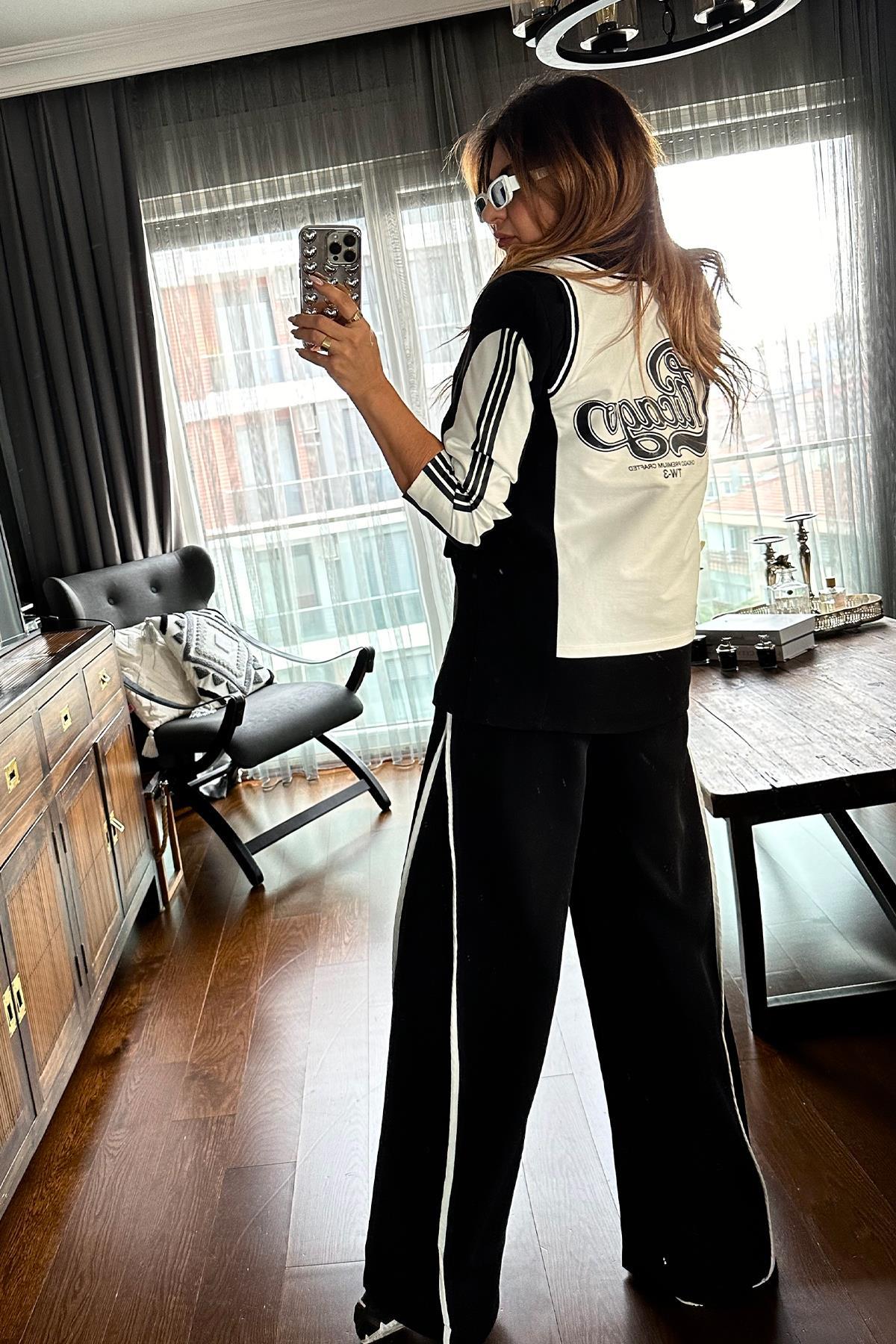 Tasarım Sırt Sweat Detaylı Blazer Ceket Siyah-Beyaz