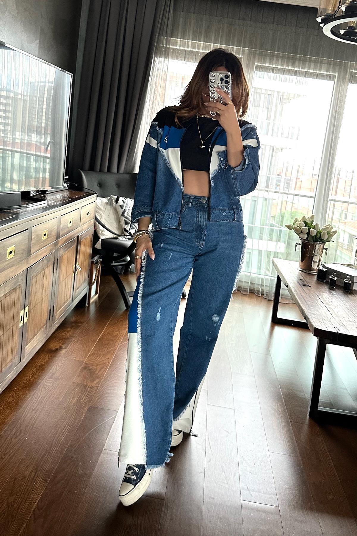 Tasarım Sweat Kenarlı Jean Renkli