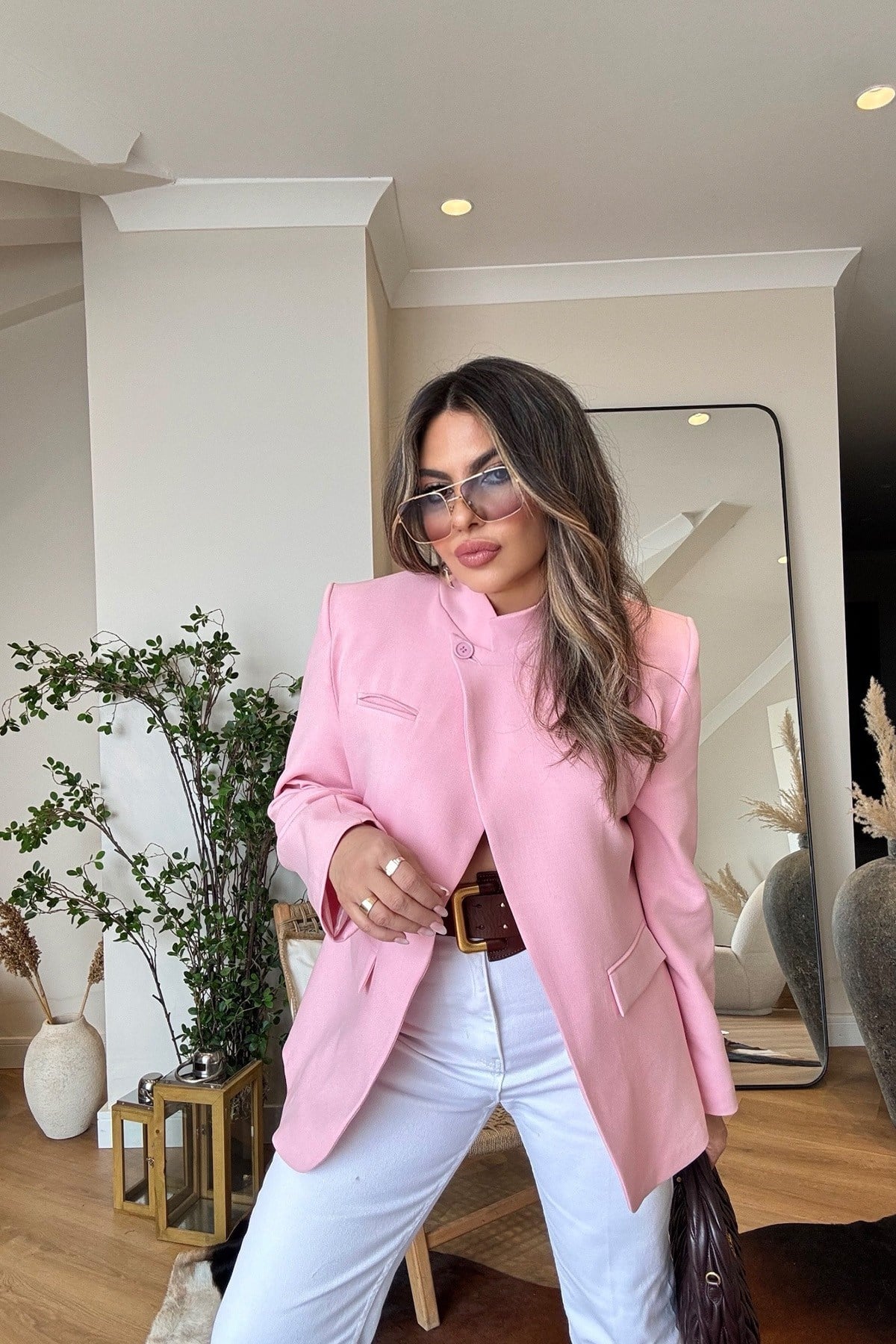 Tek Düğme Tasarım Ceket Şeker Pembe