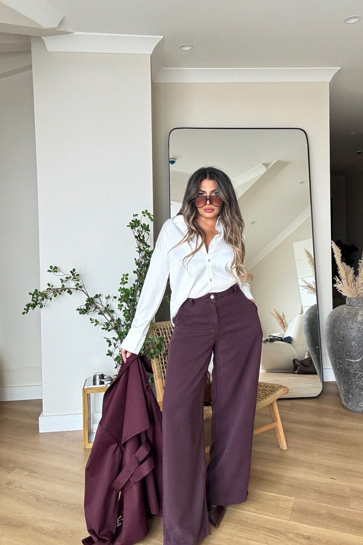 Tencel Denim Pantolon Mürdüm