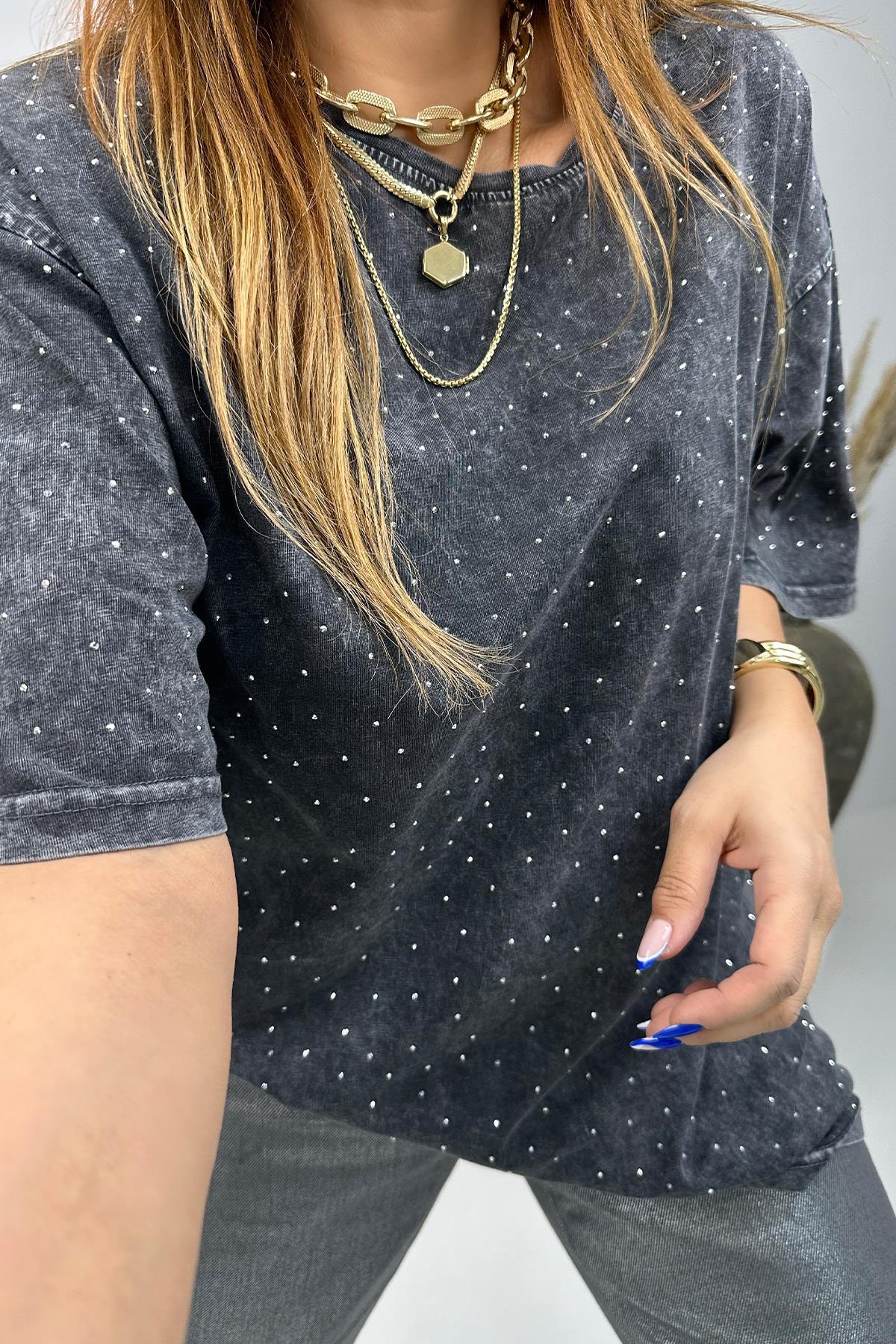 Troklu Yıkamalı Tshirt Gri