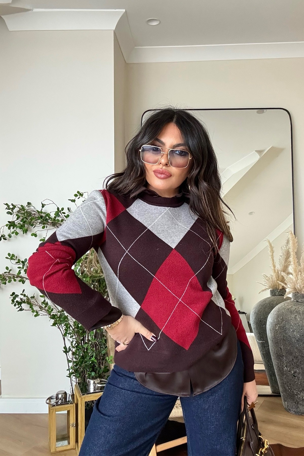 Viscosoft Luxe Triko Kazak kahve kırmızı