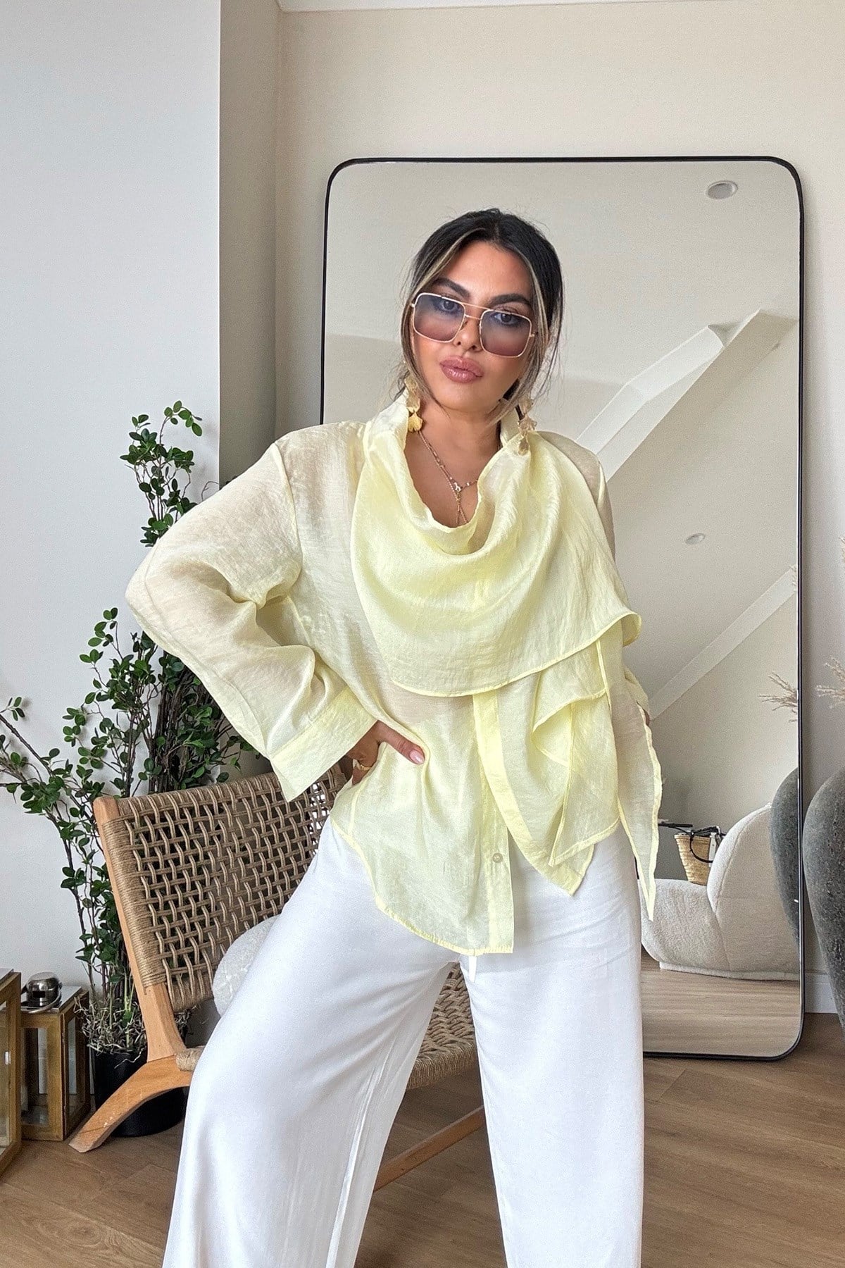 Vual Kumaş Şal Detay Gömlek Sarı