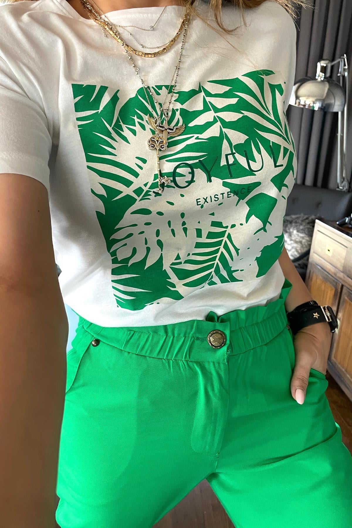 Yaprak Baskılı Tshirt Yeşil