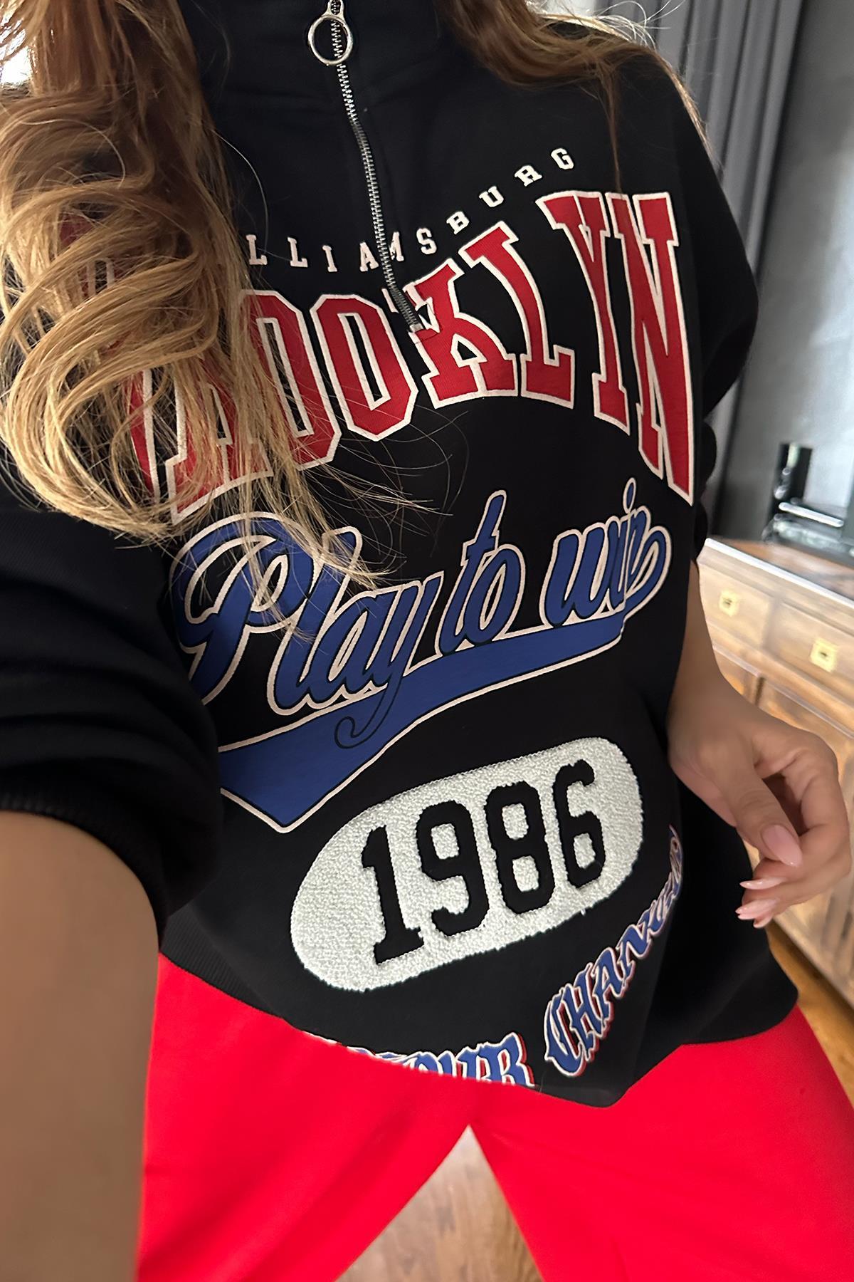 Yarım Fermuarlı Brooklyn Sweat Siyah