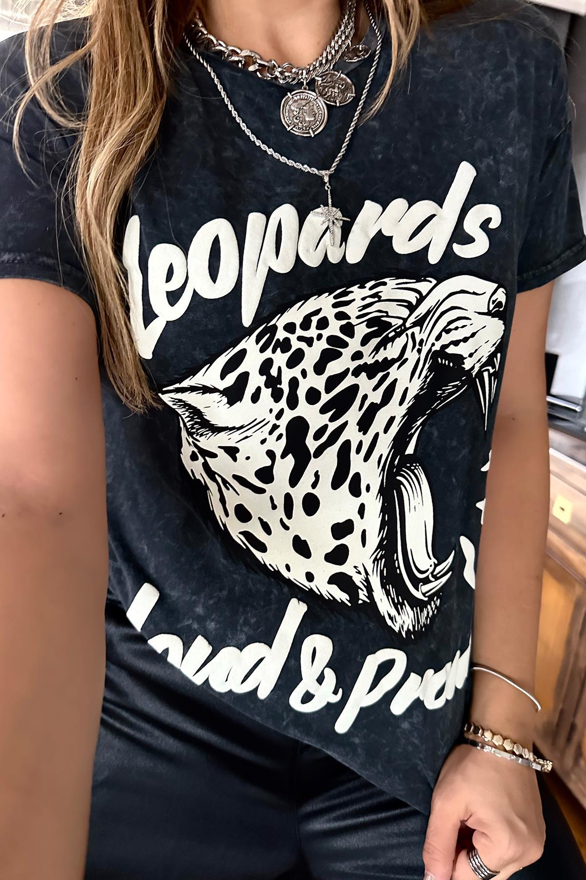 Yıkamalı Leopards Tshirt Füme