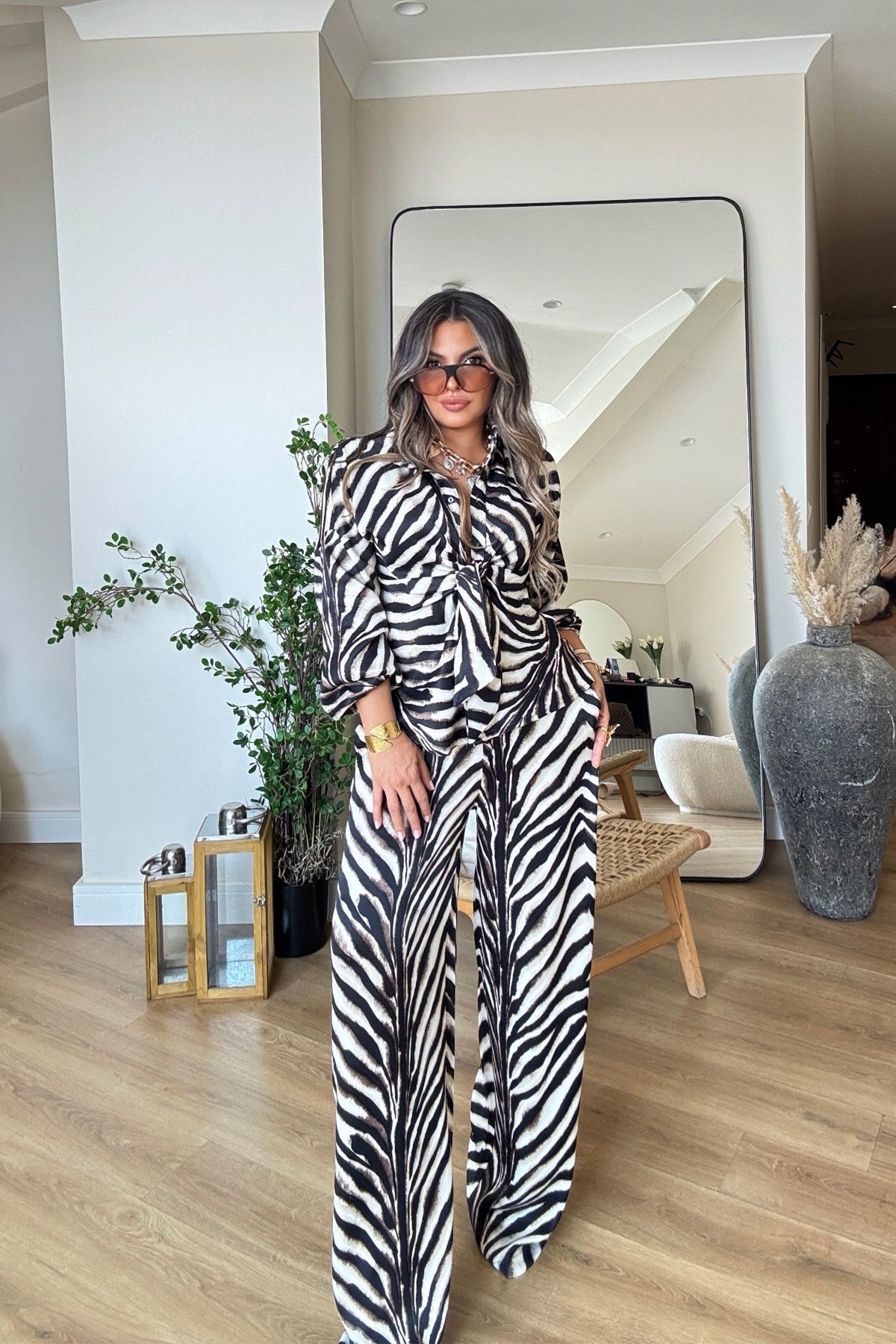 Zebra Desen Viskon Saten Bağlamalı Takım Renkli