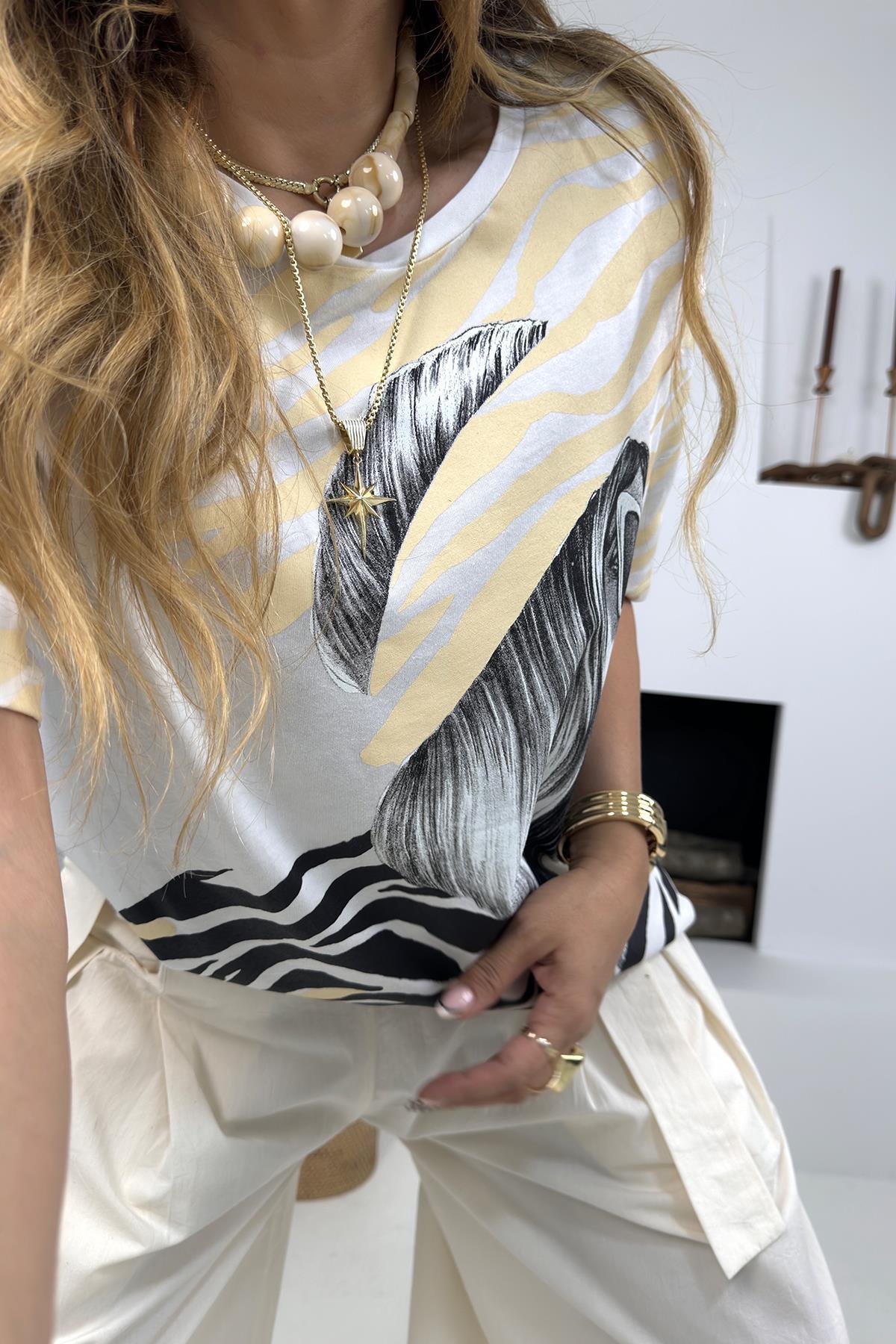 Zebra Kız Tshirt Ekru