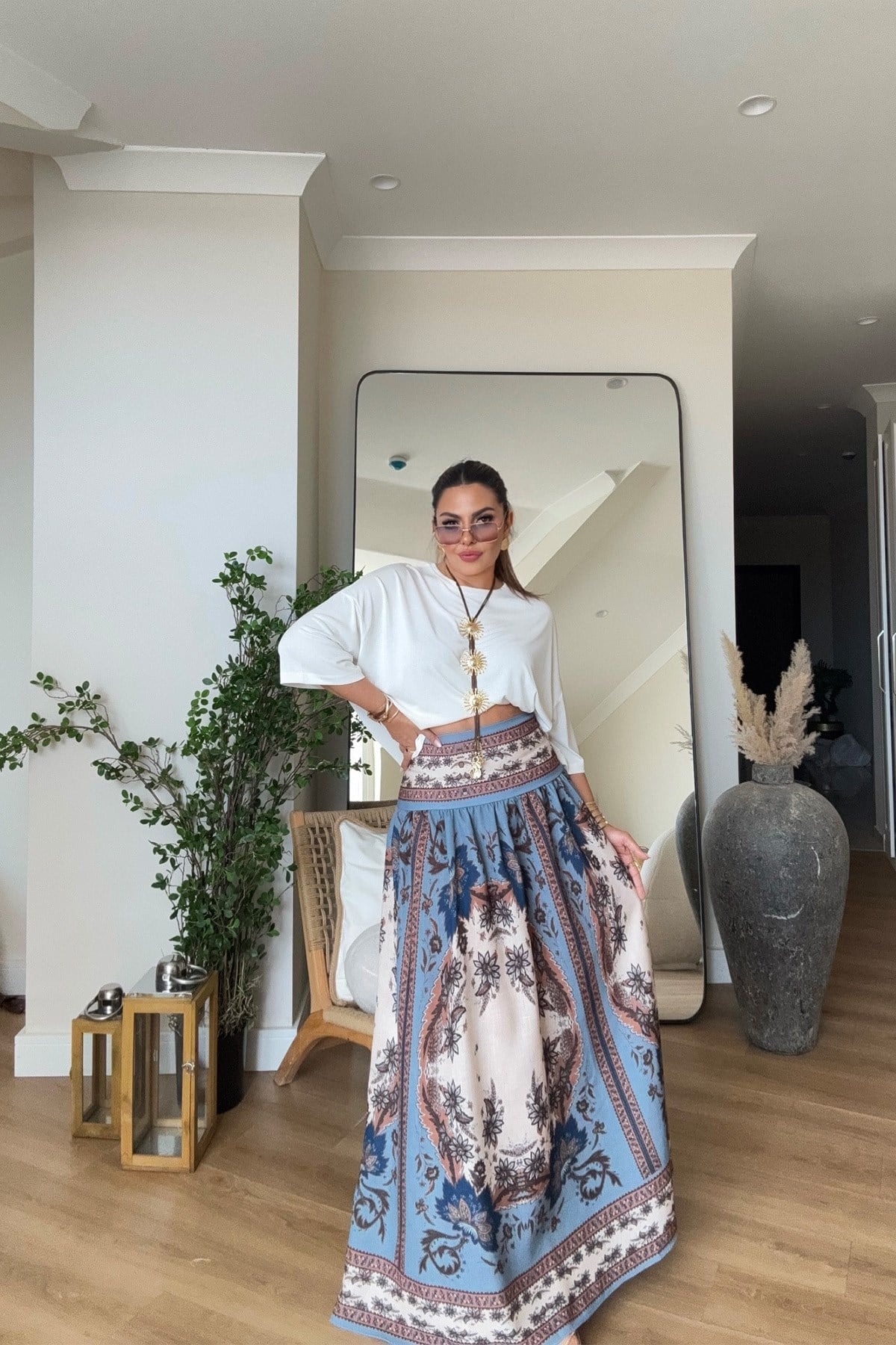 Zimmer Model Keten Etek Mavi-Kahve