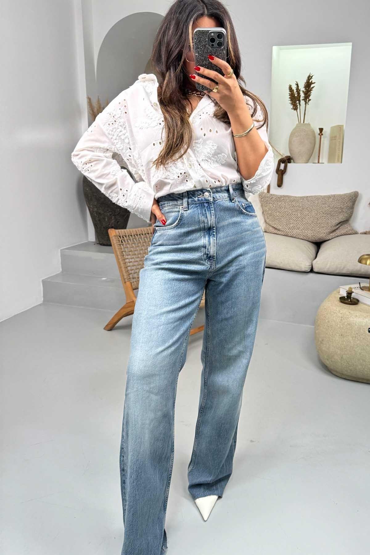 ZR Model Boru Paça Jean Pantolon Mavi