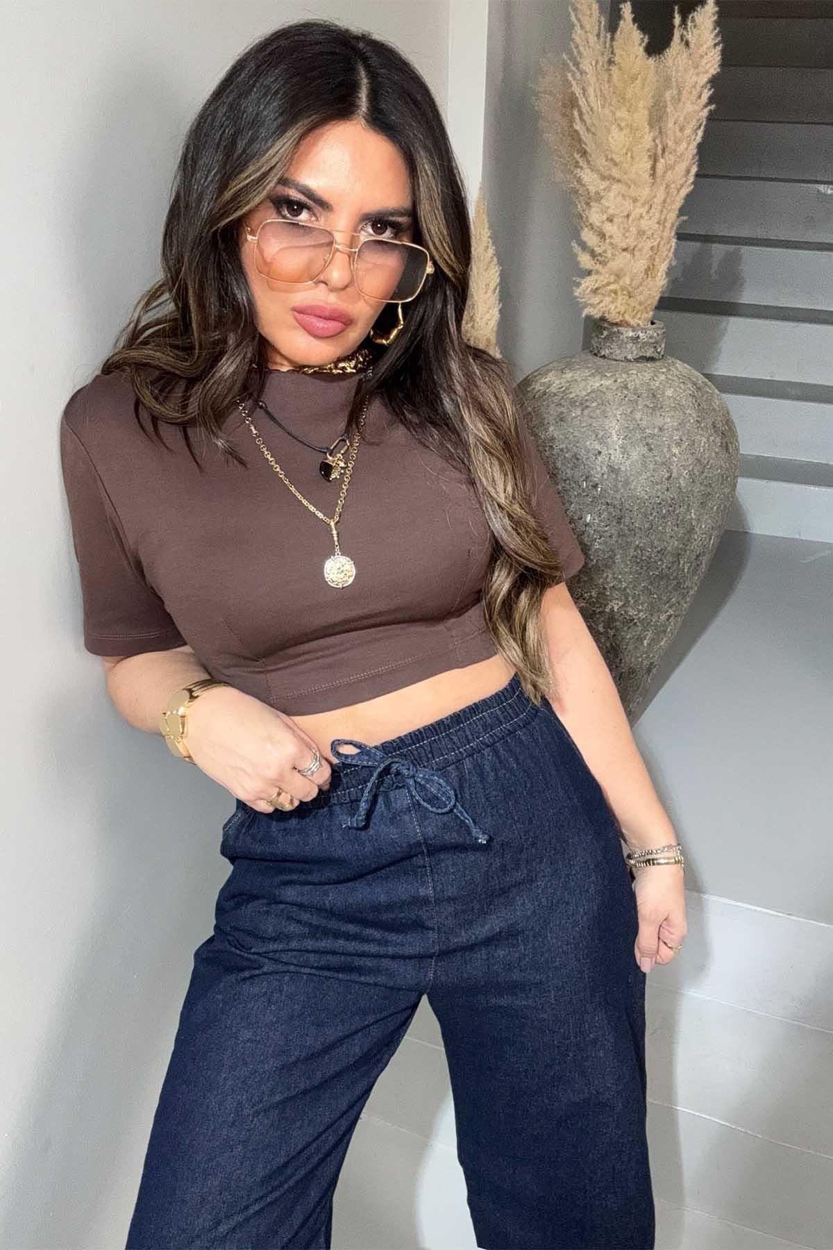 ZR Pensli Crop Acı Kahve