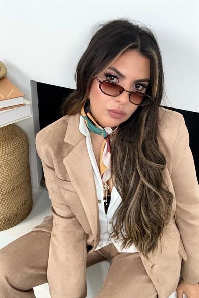 Güderi Kapaklı Cep Detay Blazer Ceket Bej