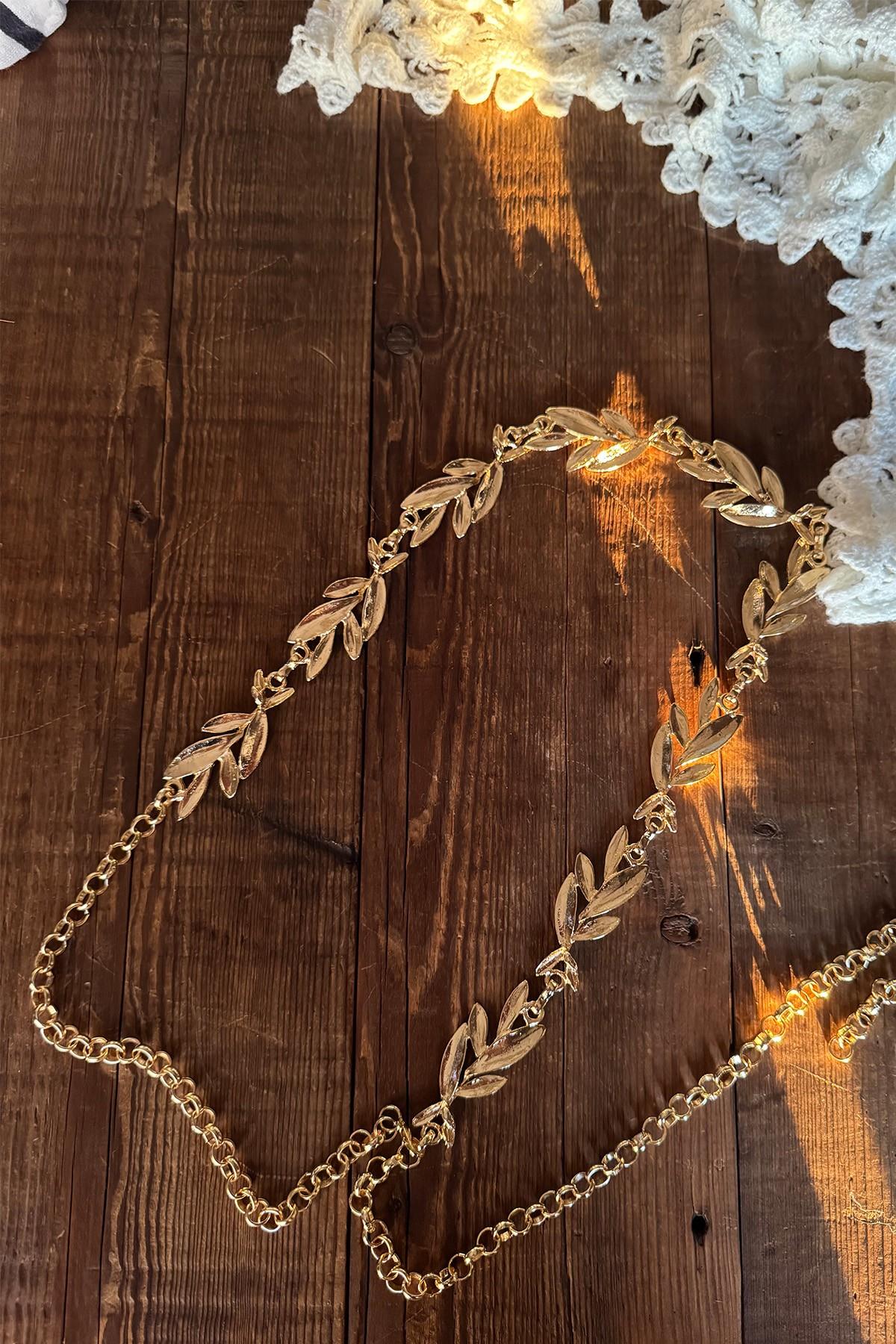Antik Yaprak Bel Zinciri Gold