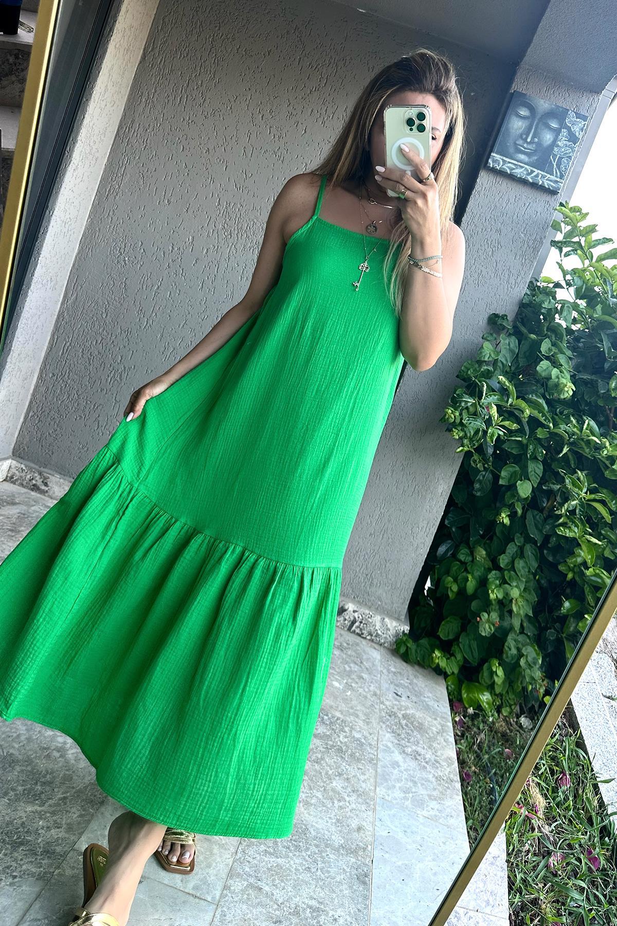 Askılı Müslin Elbise Yeşil