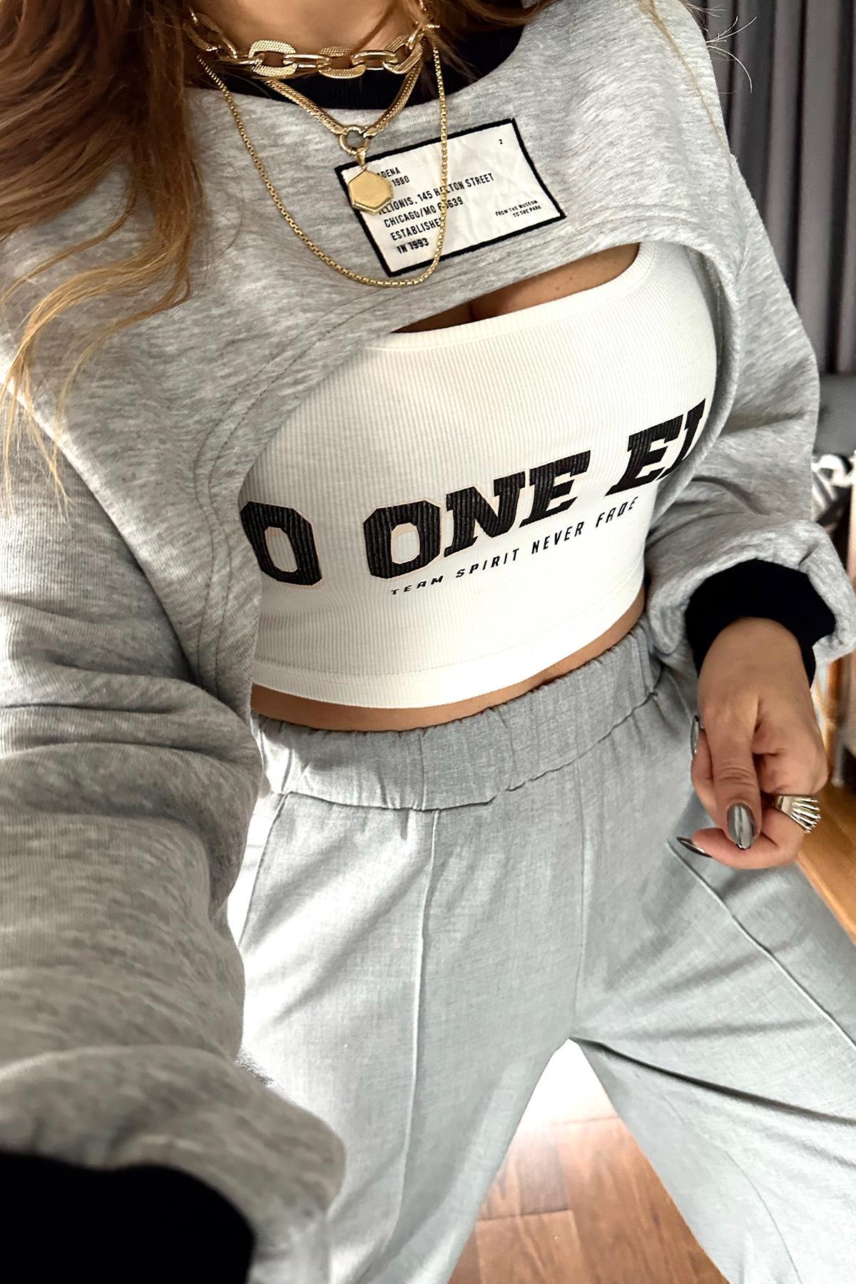 Atletli Bolero Sweat Gri-Ekru